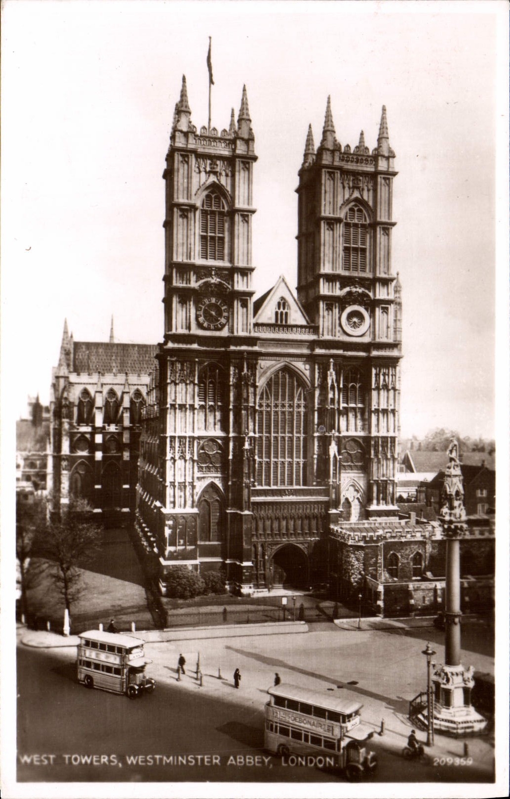 Abadía de Westminster del oeste de las torres de Londres de la POSTAL de la VENDIMIA