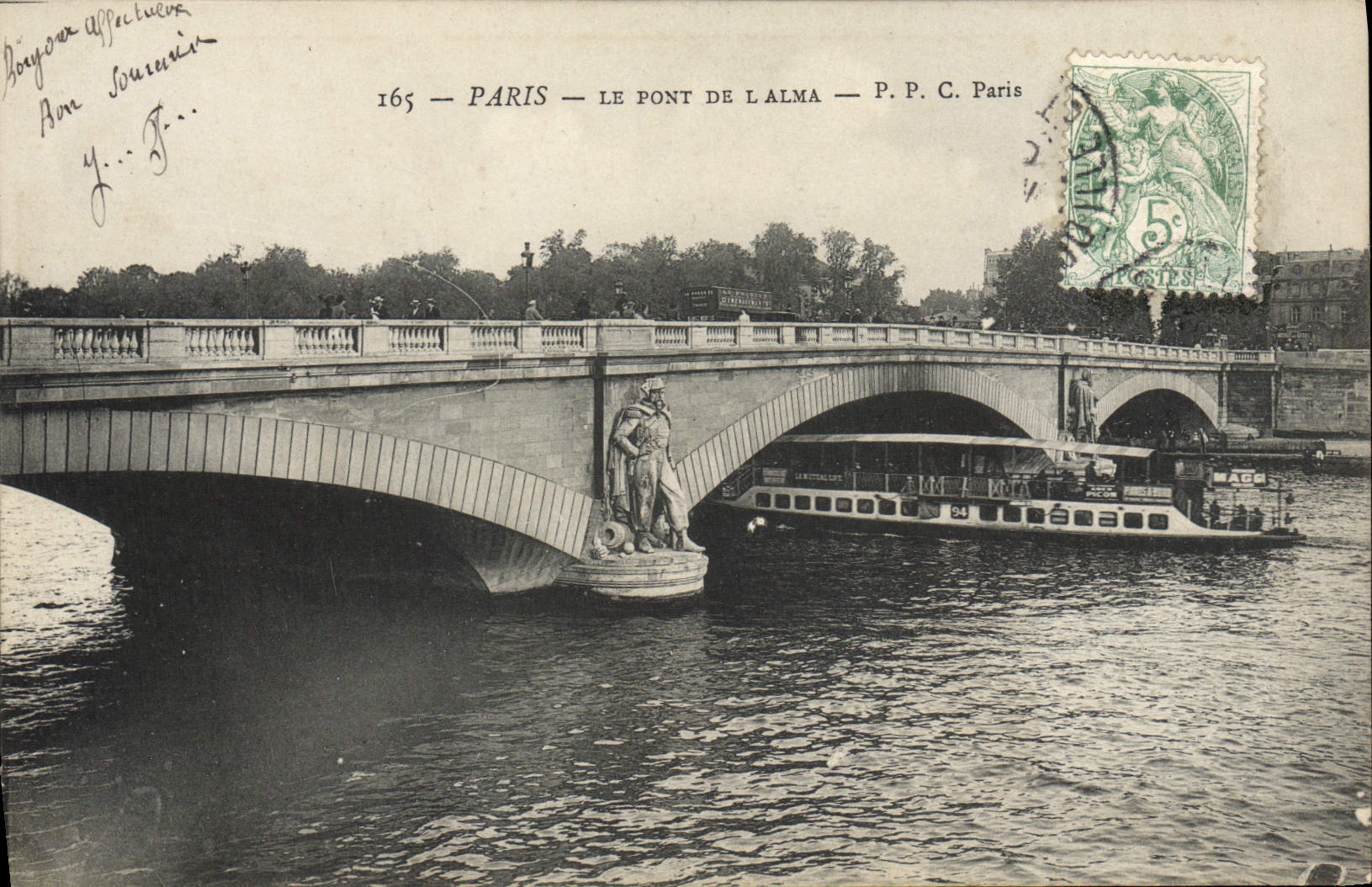 CPA Paris Le Pont De L'Alma Bateau Peniche