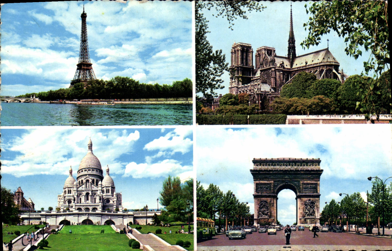 CPM Paris et Ses Merveilles Tour Eiffel cathedrale Notre Dame Basilique du Sacre Coeur Arc de Triomphe de l'Etoile