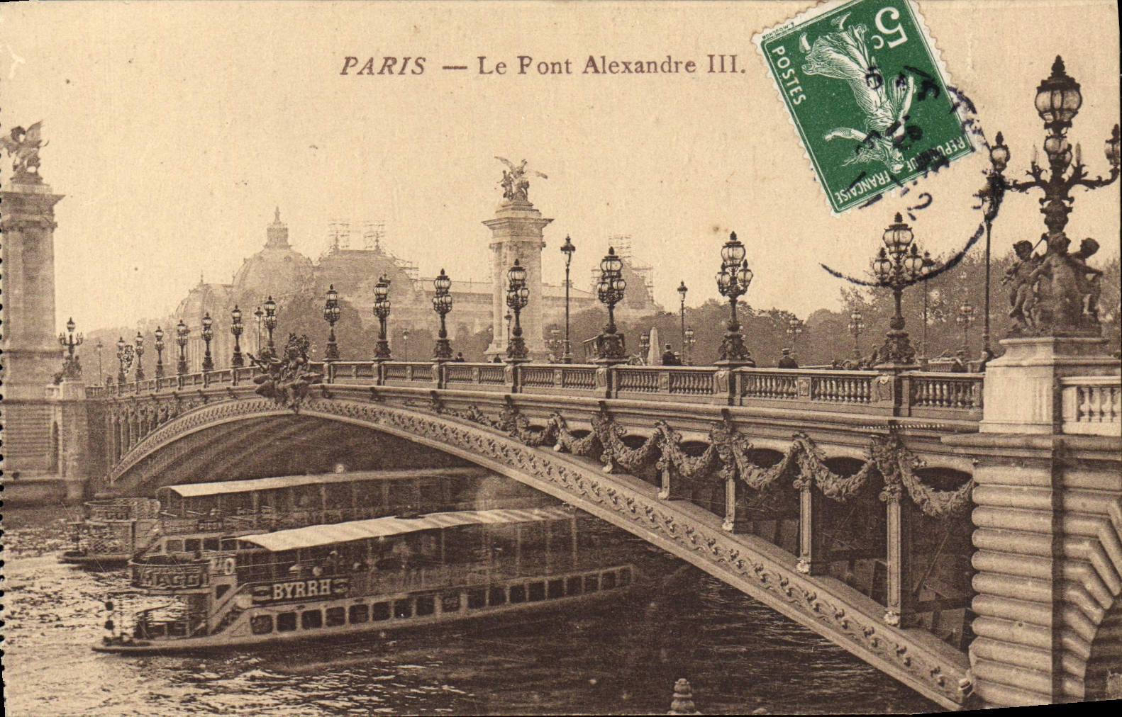 VINTAGE POSTCARD Paris the Bridge Alexandre lll Boat Byrrh Barge