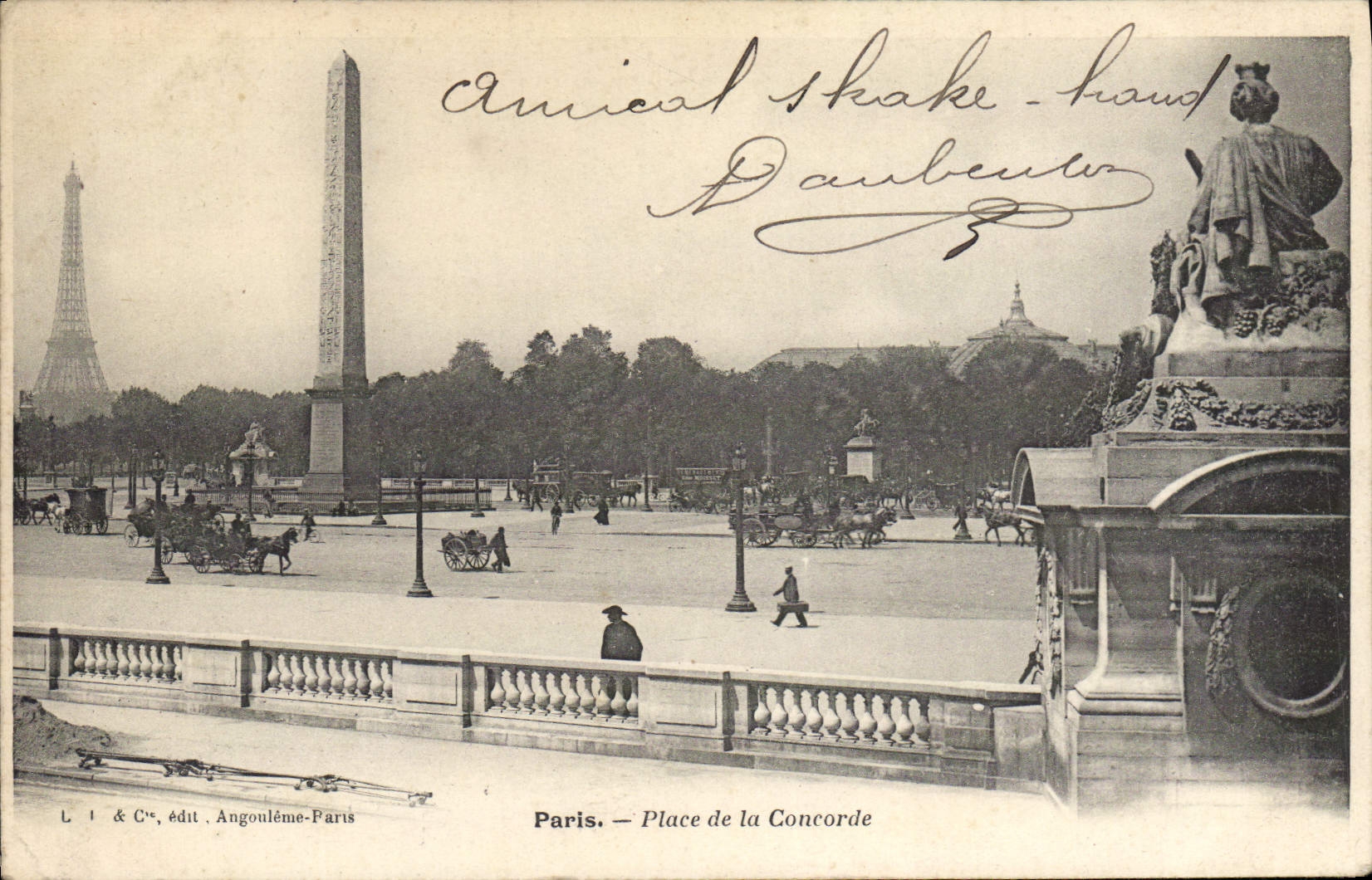 La POSTAL París de la VENDIMIA coloca la torre Eiffel Obelisque de la armonía