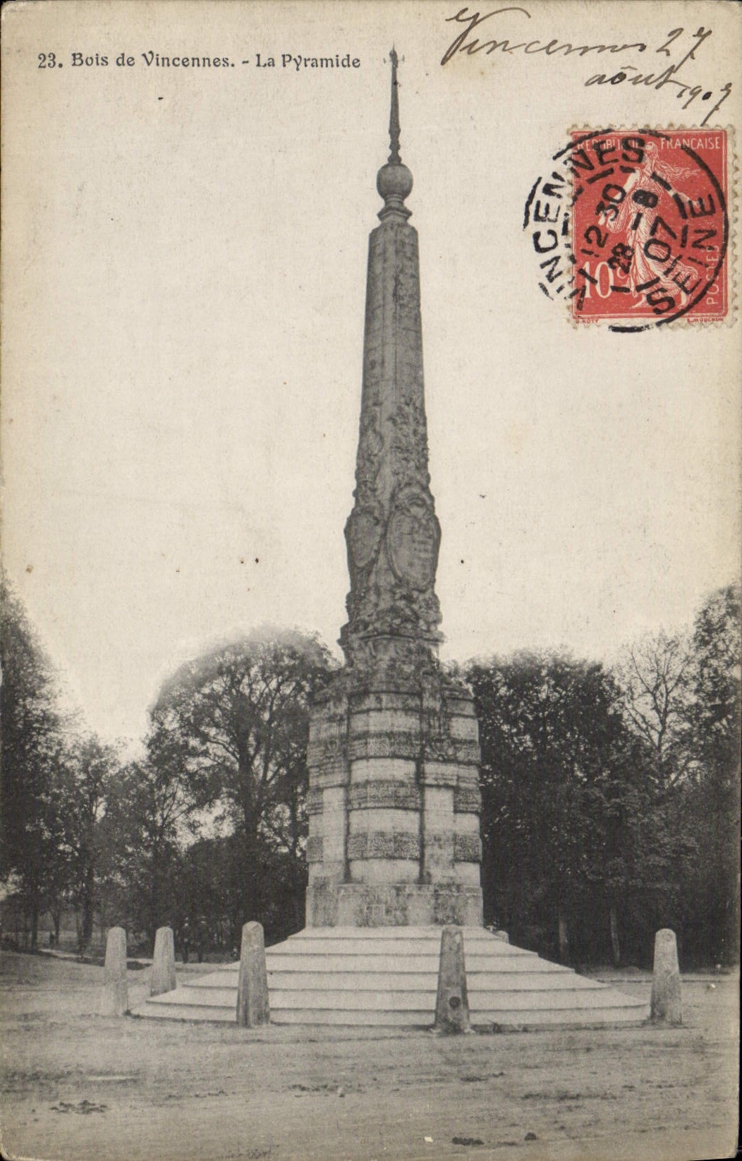 VINTAGE POSTCARD Wood of Vincennes the Pyramid