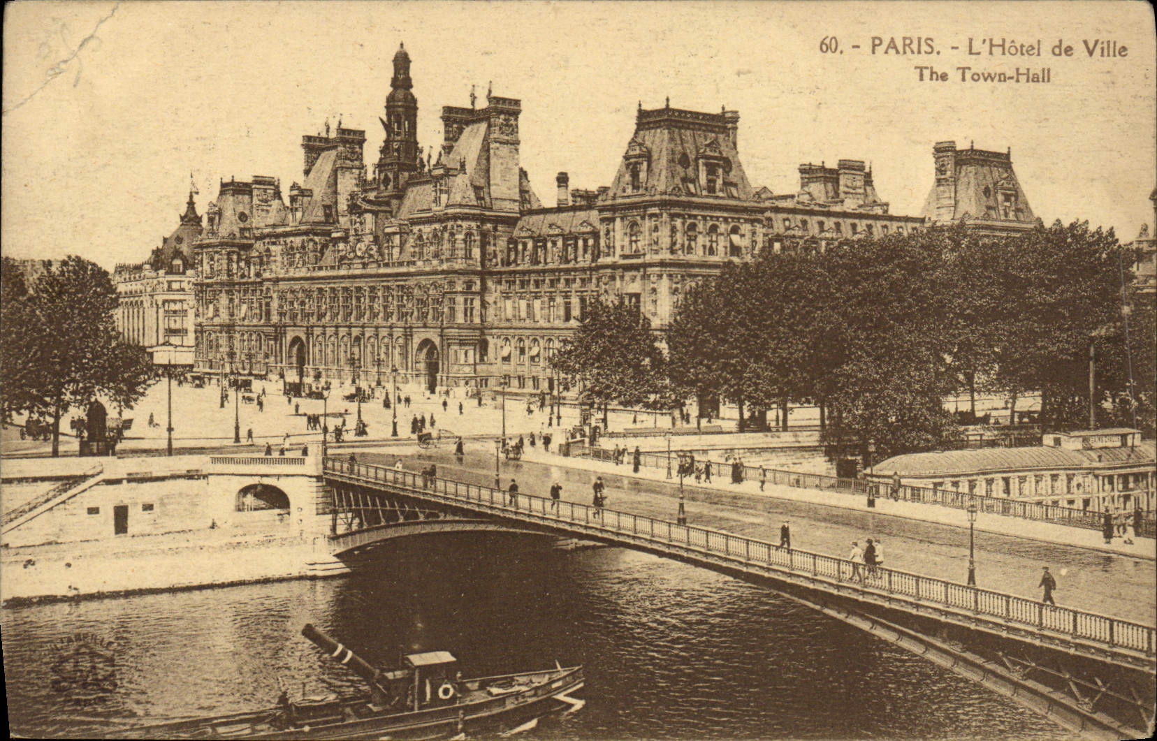 VINTAGE POSTCARD Paris the Town hall Boat Barge