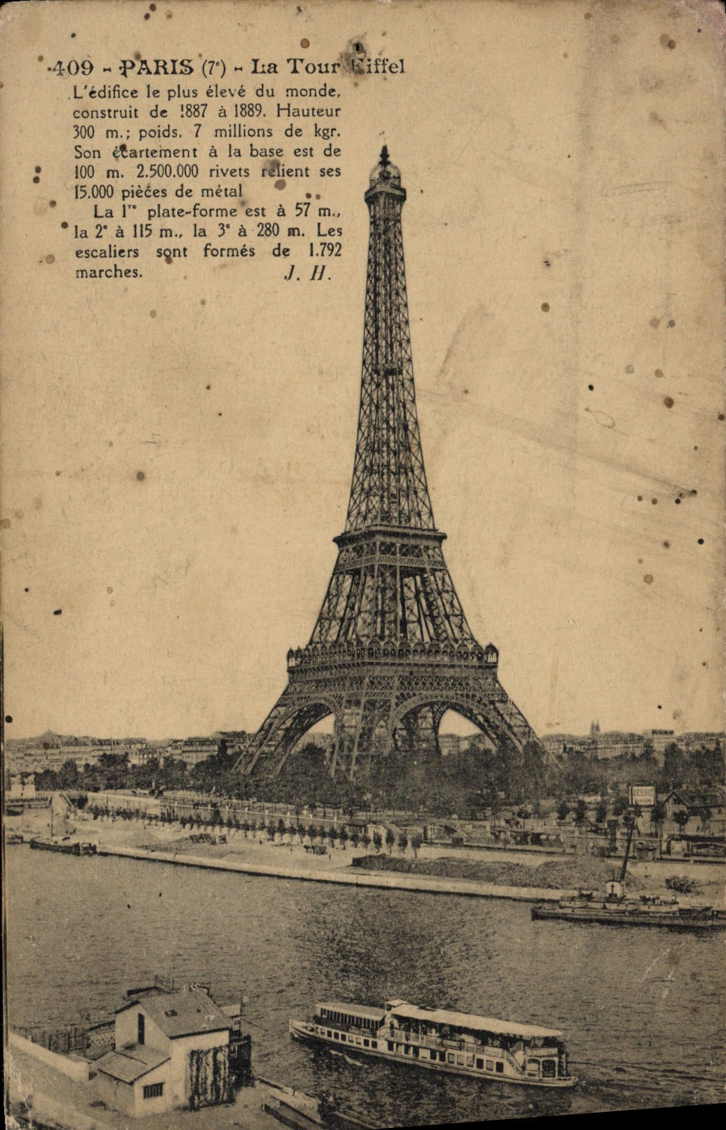 CPA Paris La Tour Eiffel Bateau Peniche 