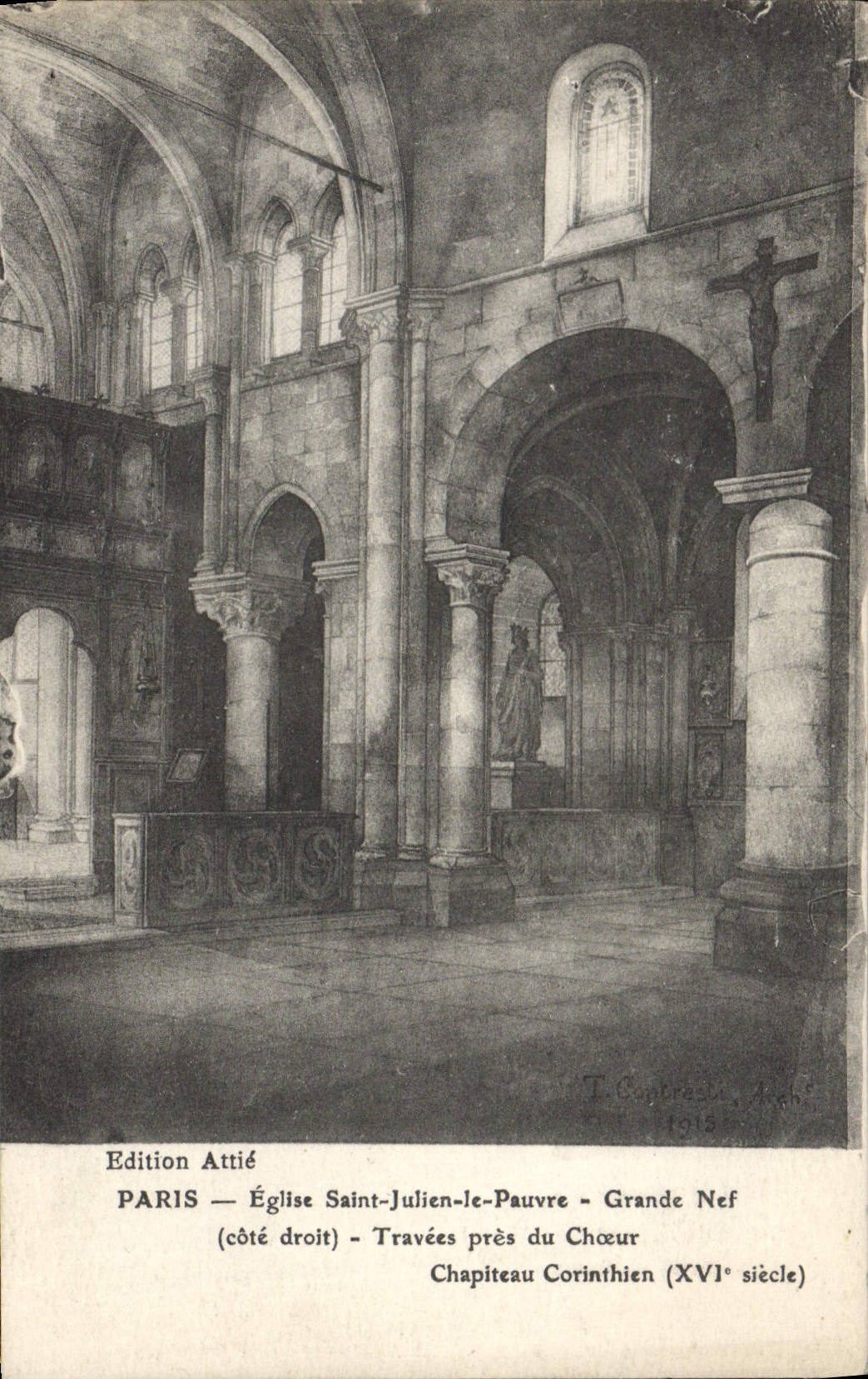 CPA Paris Eglise Saint Julien le Pauvre Grande Nef Travees pres du choeur