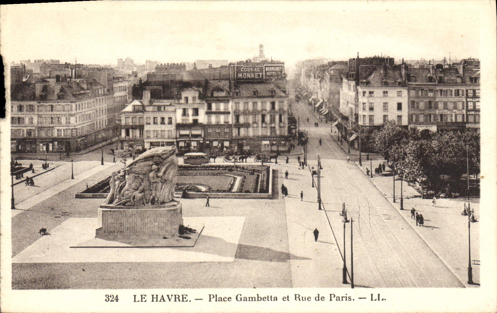 La POSTAL Le Havre de la VENDIMIA coloca Gambetta y la ruda de París Chocolat Monnet
