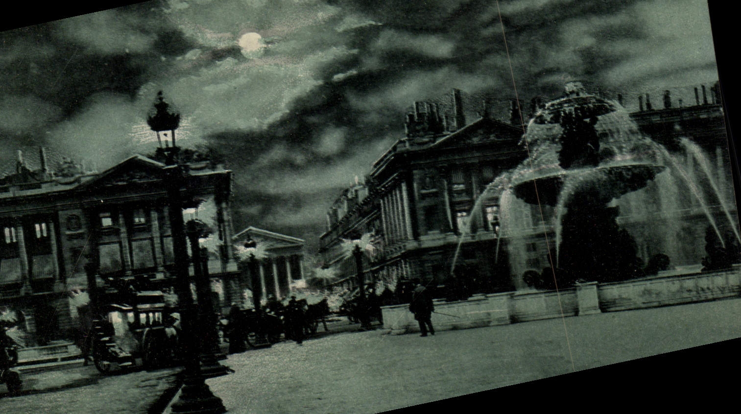 VINTAGE POSTCARD Paris By Night the place of the Harmony the Royal street and the Madeleine