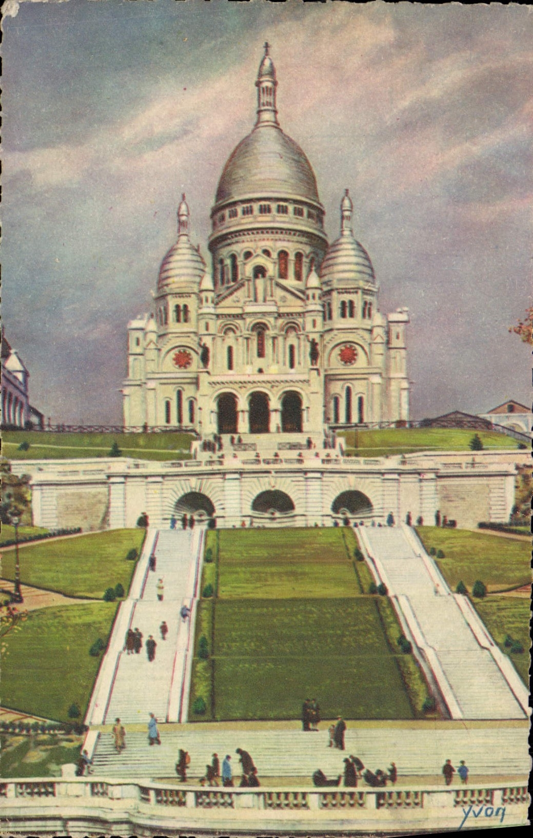 VINTAGE POSTCARD Paris while Strolling the Basilica of the Couer Sacring and the monumental staircase