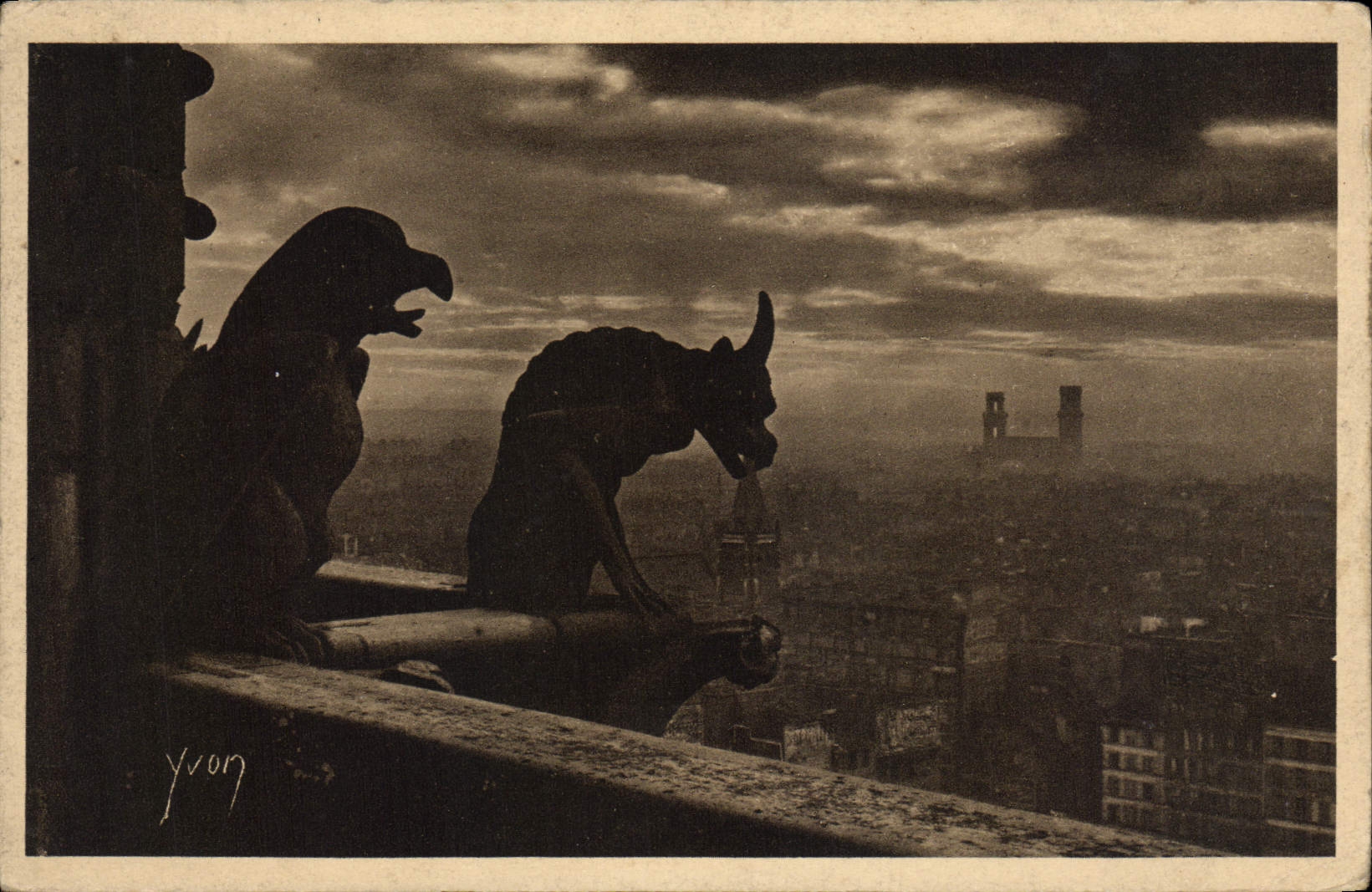 VINTAGE POSTCARD Paris While Strolling Notre Dame de Paris Detail of the Western Frontage Waste-gas main