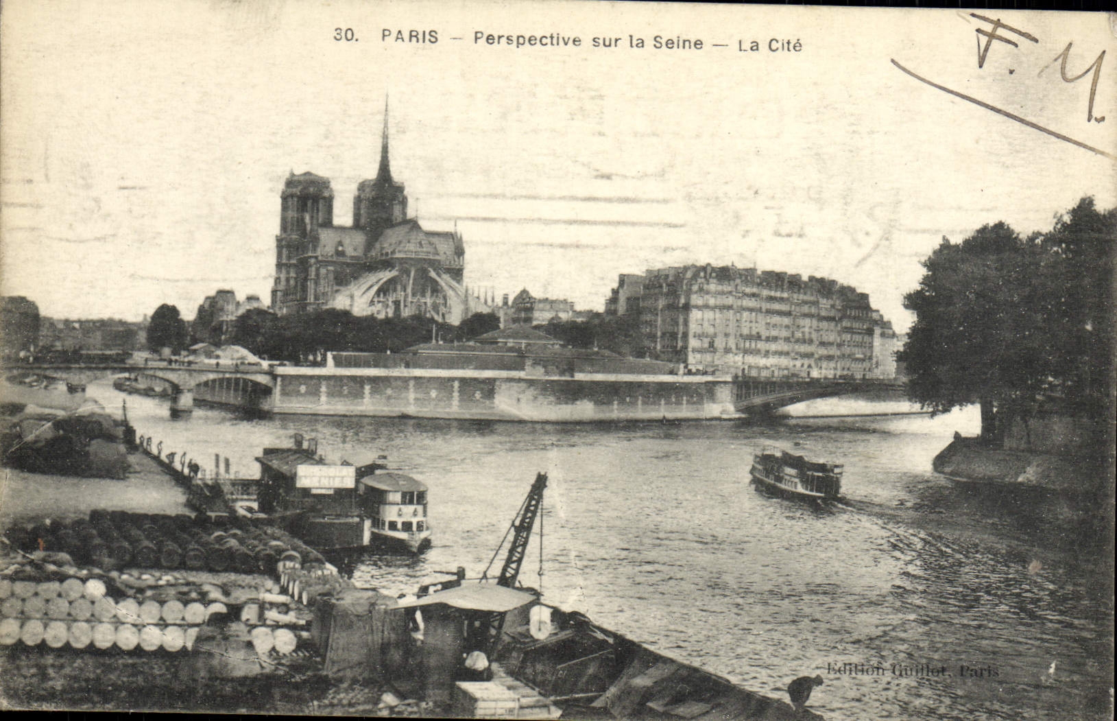 CPA Paris Perspective sur la Seine La Cite Notre Dame