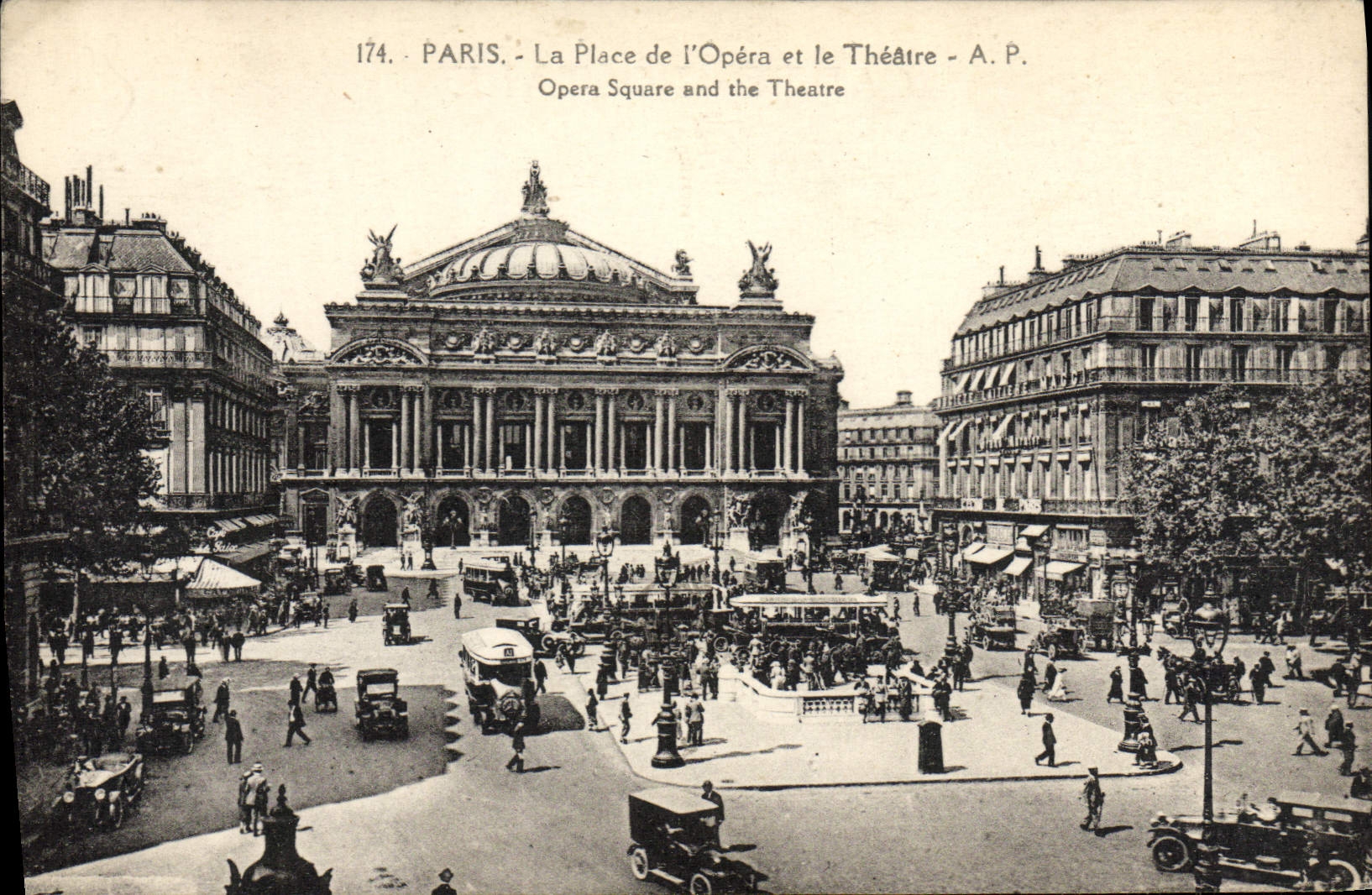 VINTAGE POSTCARD Paris the place of the Opera and the theater