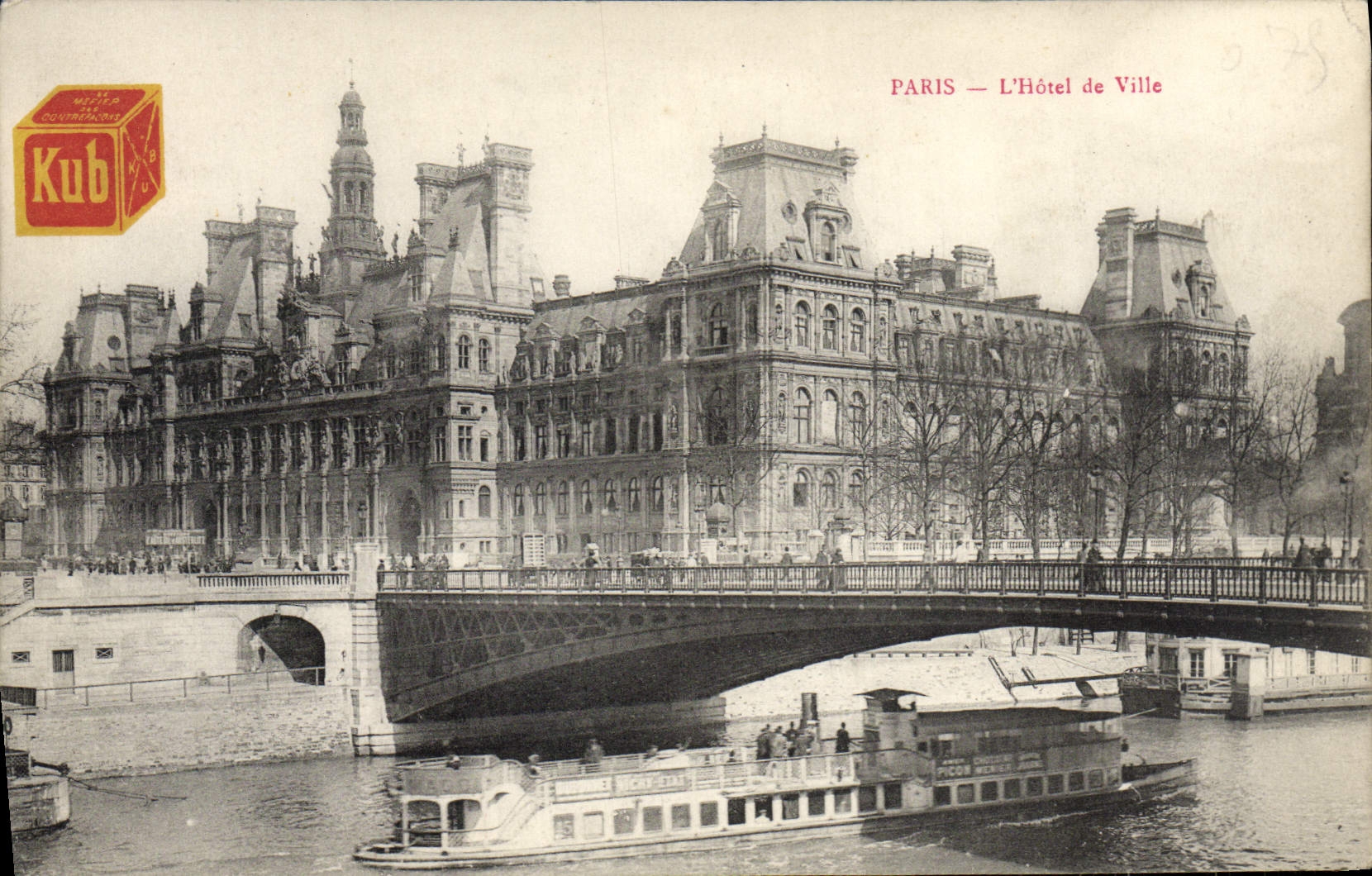 CPA Paris L'Hotel de Ville Bateau Peniche 