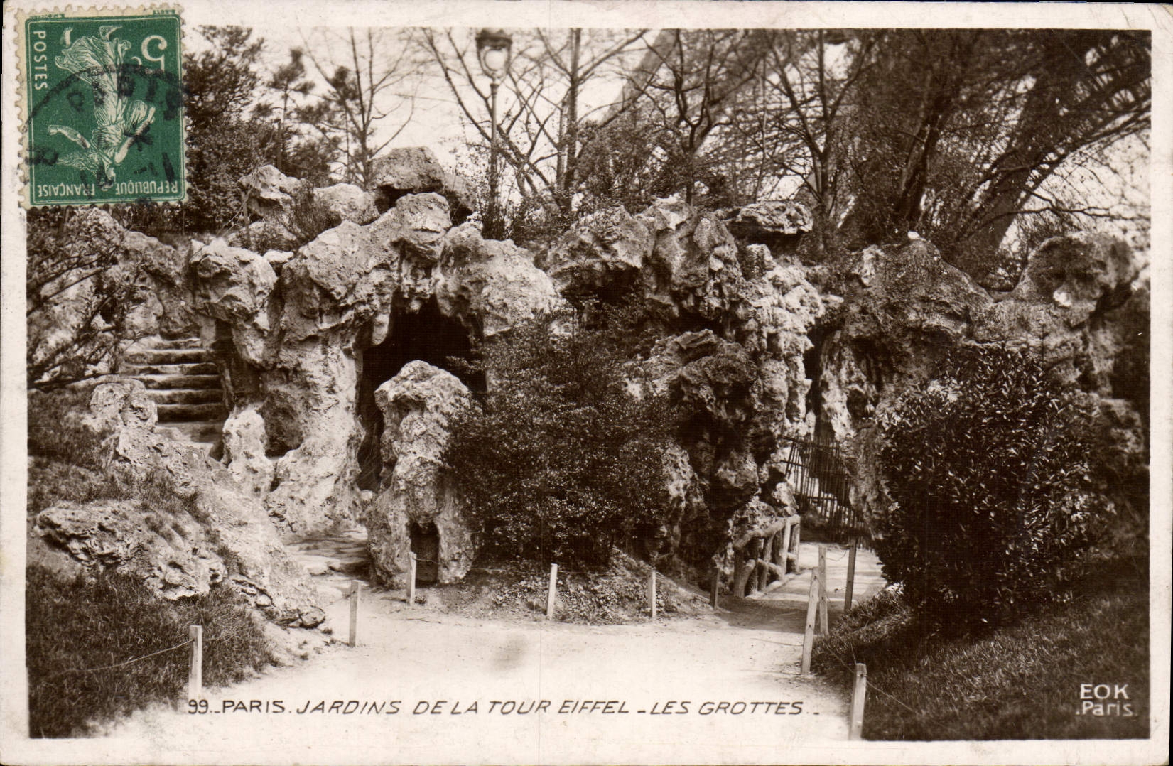 VINTAGE POSTCARD Paris Gardens of the Eiffel Tower Caves