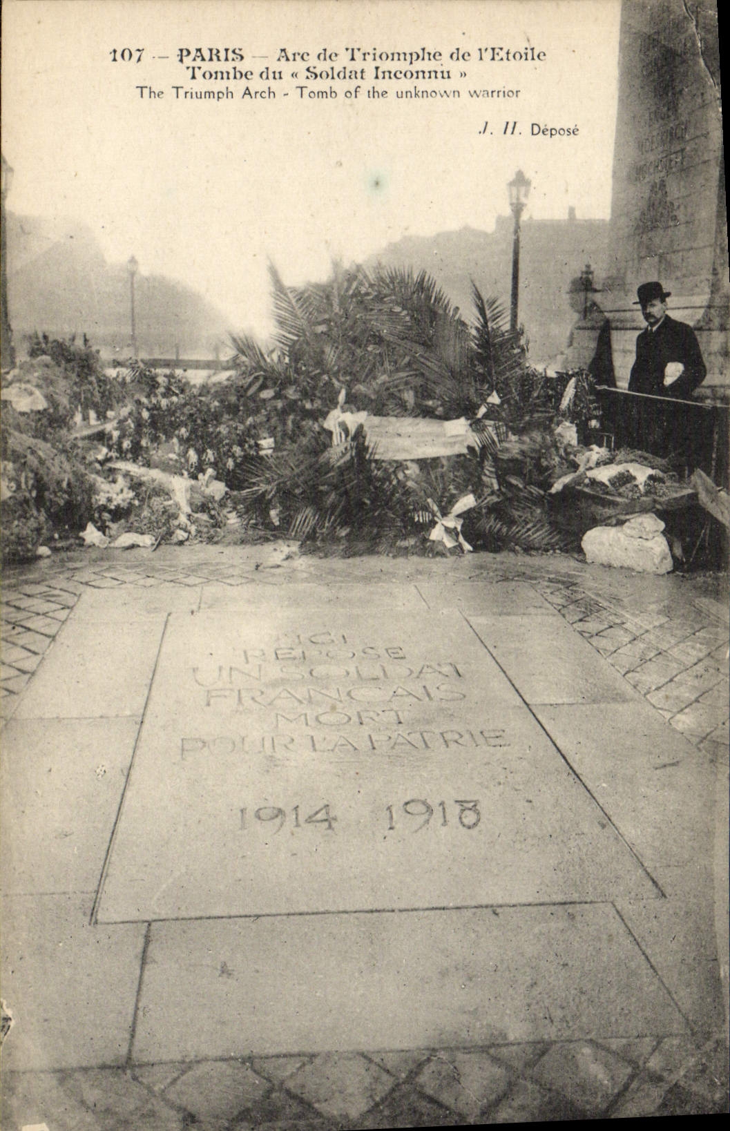 Tumba de París Arc de Triomphe De I' Etoile de la POSTAL de la VENDIMIA del soldado desconocido