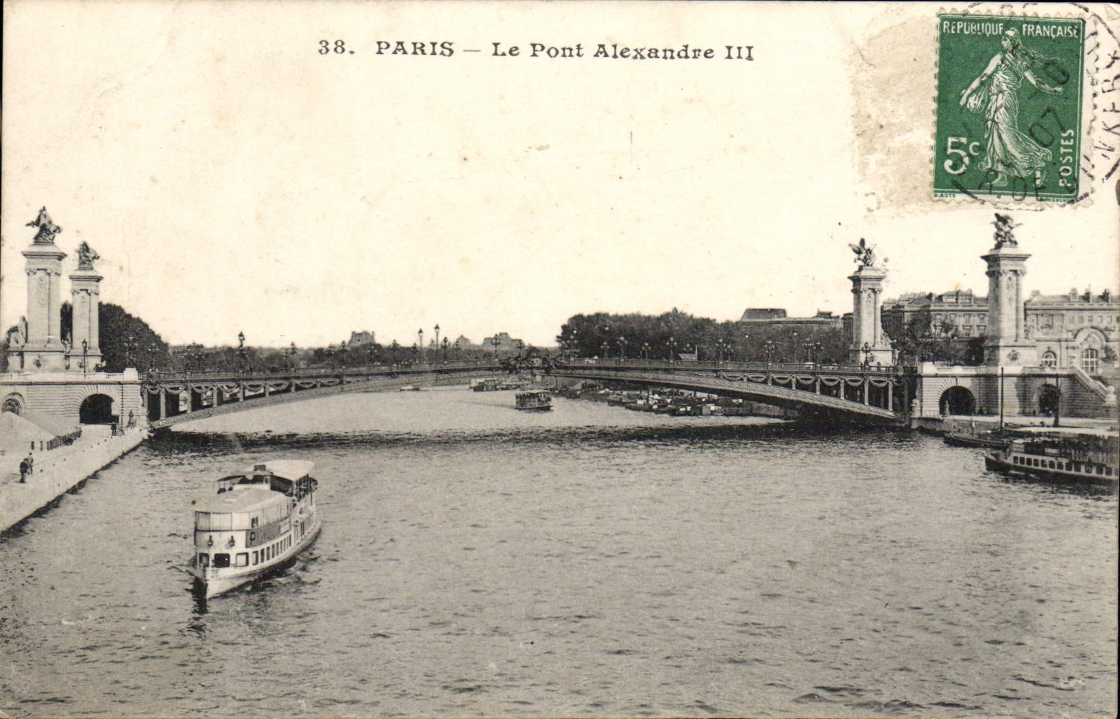 CPA Paris Le Pont Alexandre III Bateau Peniche 