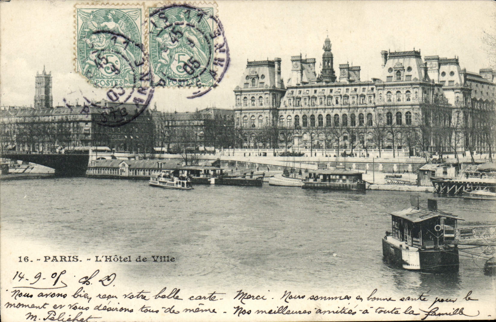 CPA Paris L'Hotel De Ville Bateau Peniche