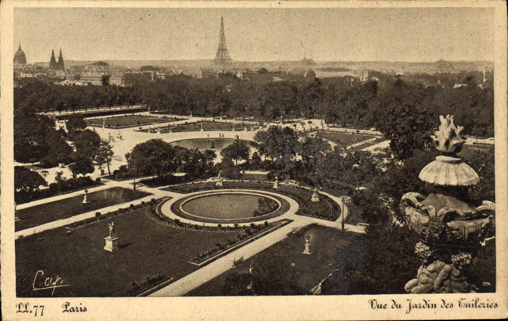POSTAL París de la VENDIMIA vista del jardín de Tileries