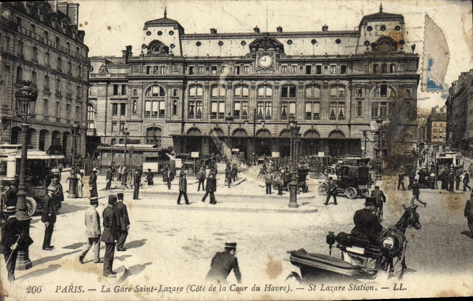 VINTAGE POSTCARD Paris Train station Holy Lazare