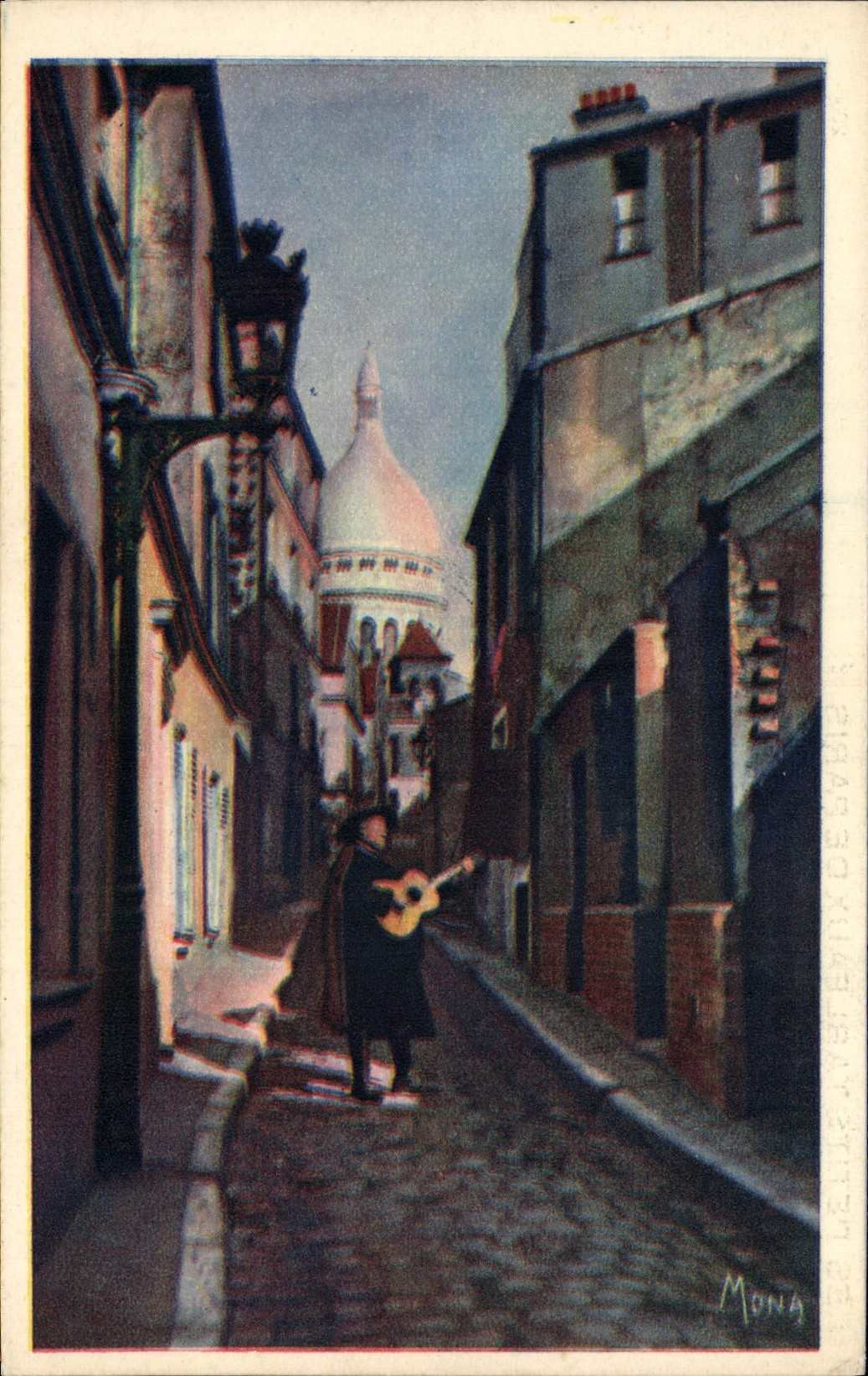 CPA Paris Montmartre la Rue Saint Rustique Homme a la guitare Musique