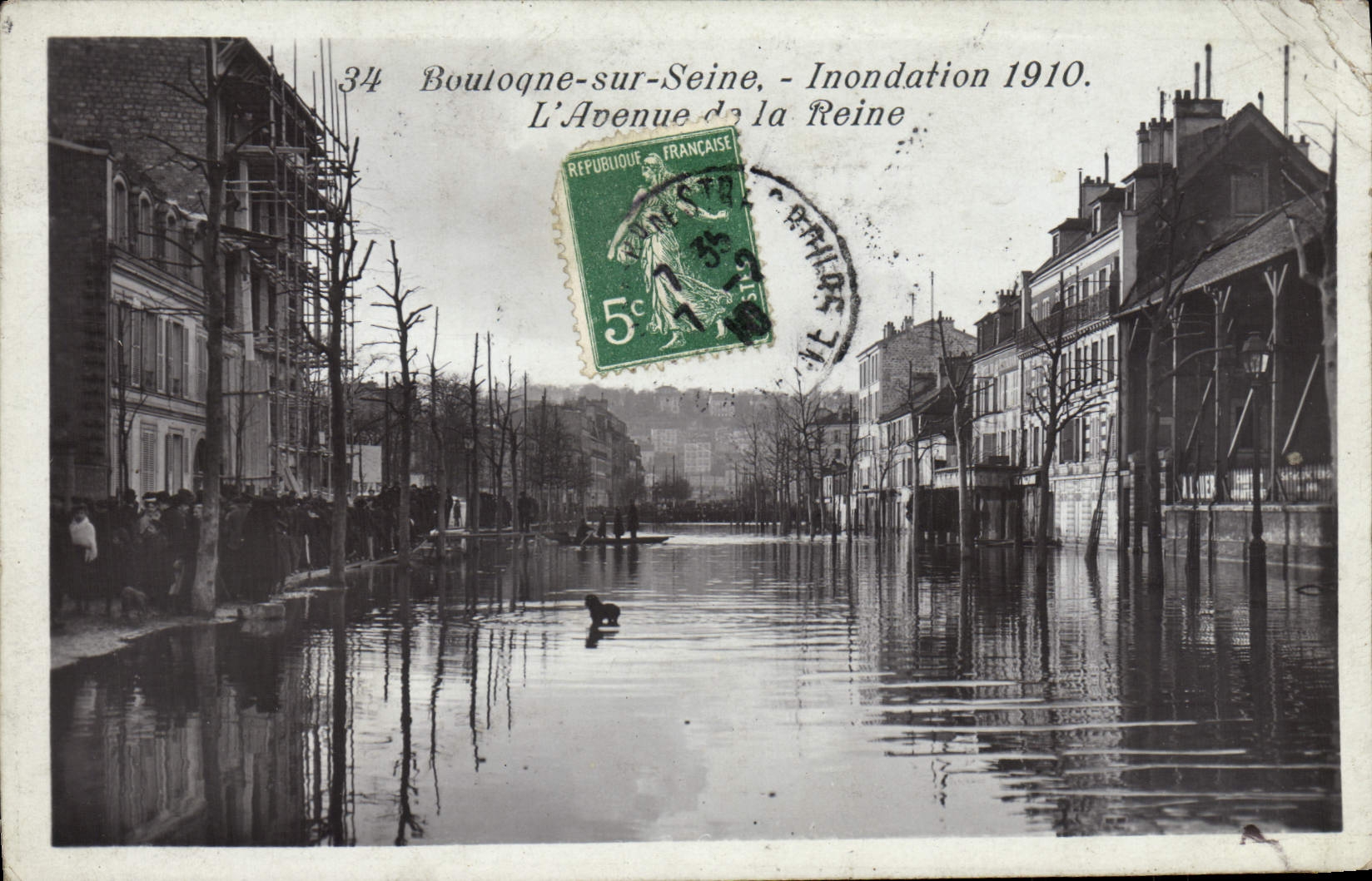 POSTAL Boulogne de la VENDIMIA en la inundación 1910 de Seine la avenida del Seine