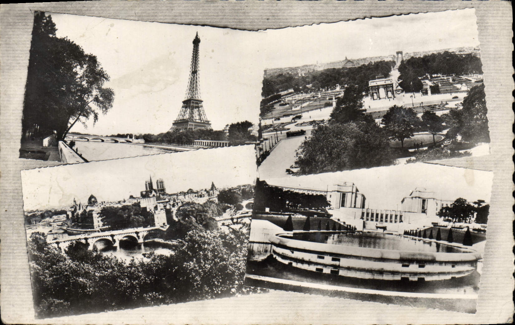 POSTAL MODERNA París la torre Eiffel de Carrouel I Arc de Triomphe el verde galante tiene Notre Dame el paladar de Chaillot
