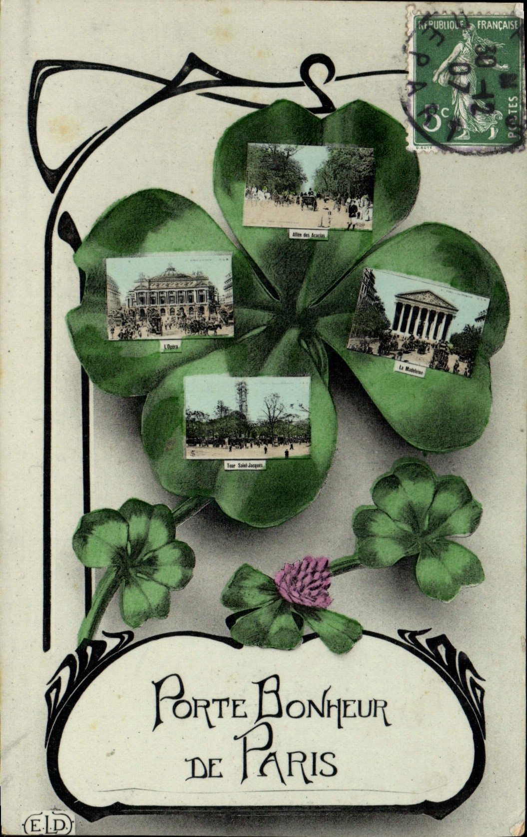 Felicidad de Porte de la POSTAL de la VENDIMIA de París Trefle funcionada ida de la vuelta santa Jacques Madeleine de los acacias