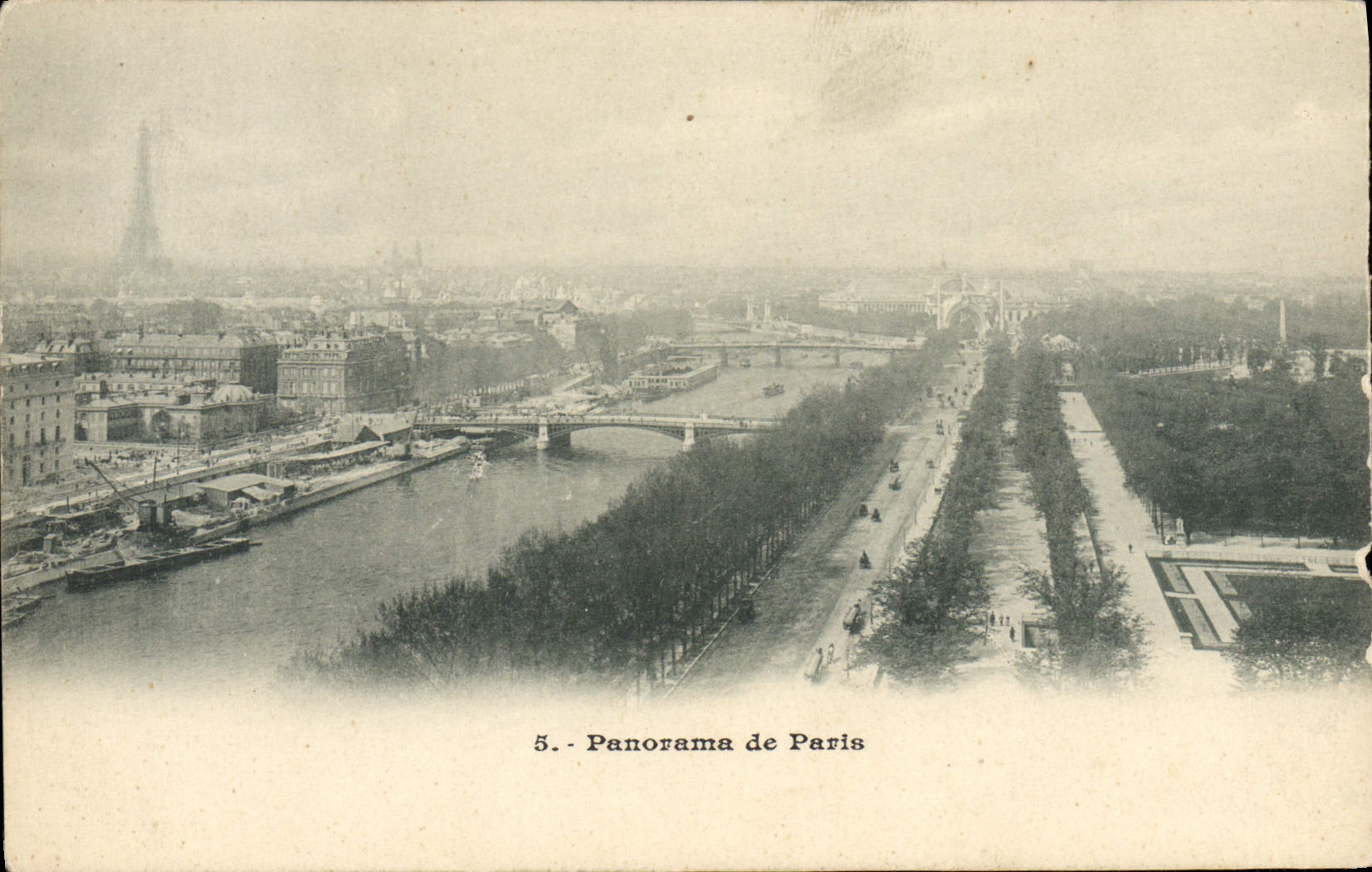 Torre Eiffel del panorama de París de la POSTAL de la VENDIMIA
