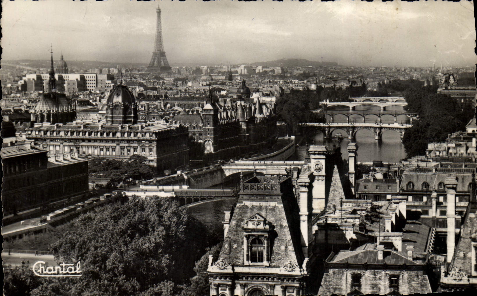 POSTAL MODERNA panorama de París en la torre Eiffel de siete puentes