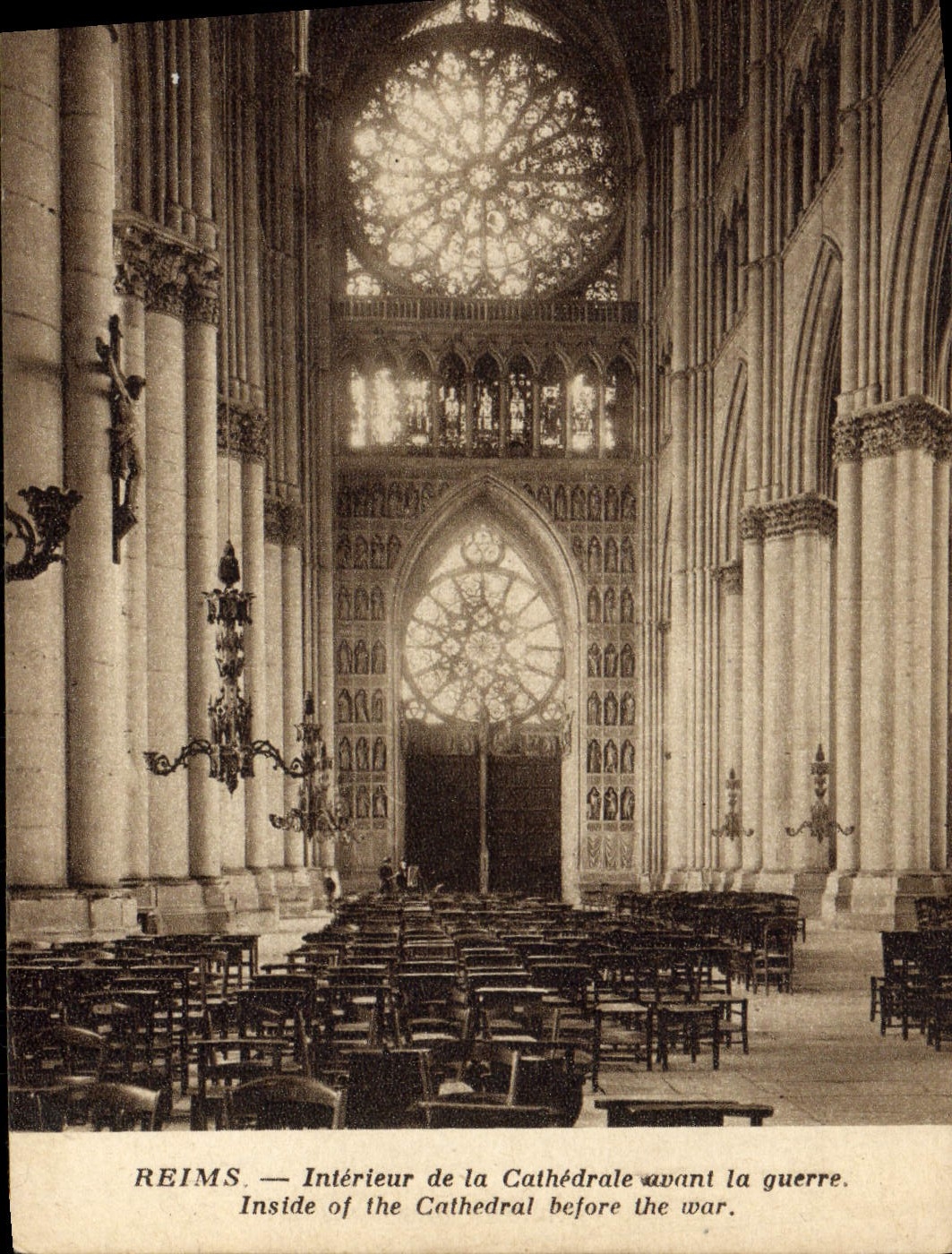 POSTAL Reims interior de la VENDIMIA de la catedral antes de la guerra