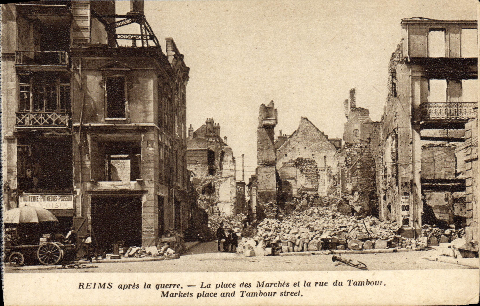 VINTAGE POSTCARD Rheims After the War the Place Of the Steps And the Street Of the Militaria Drum