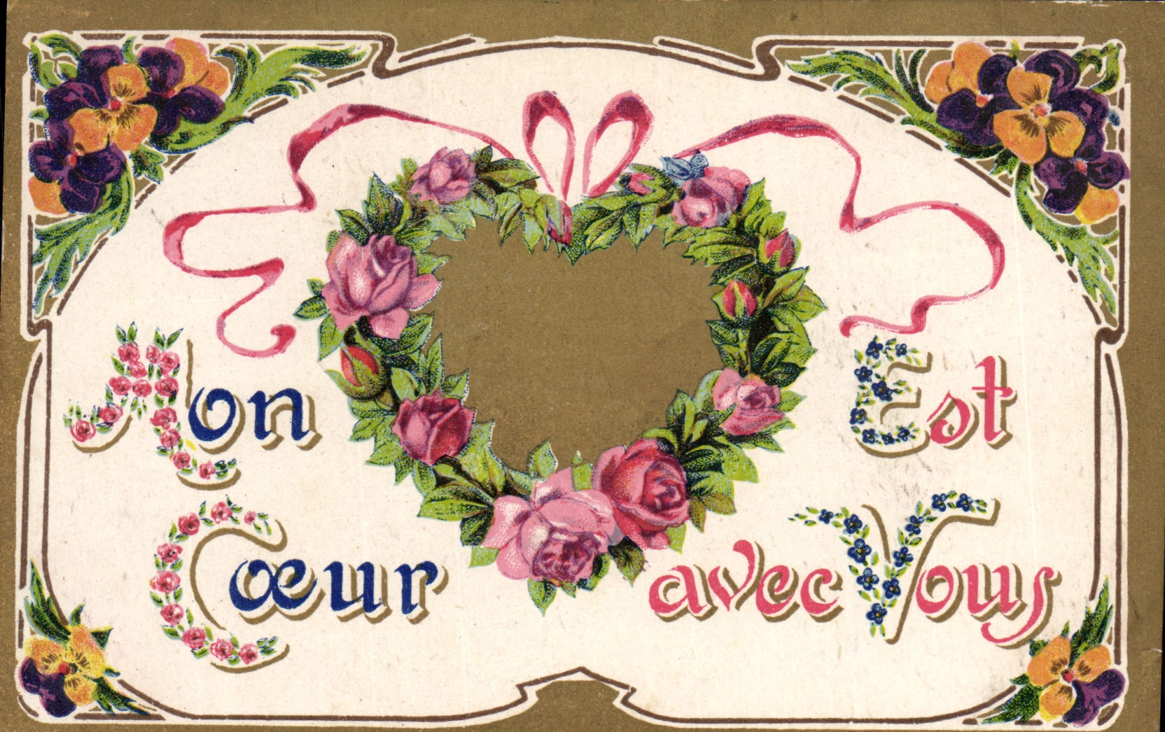 CPA Fantaisie Fleurs Coeur 