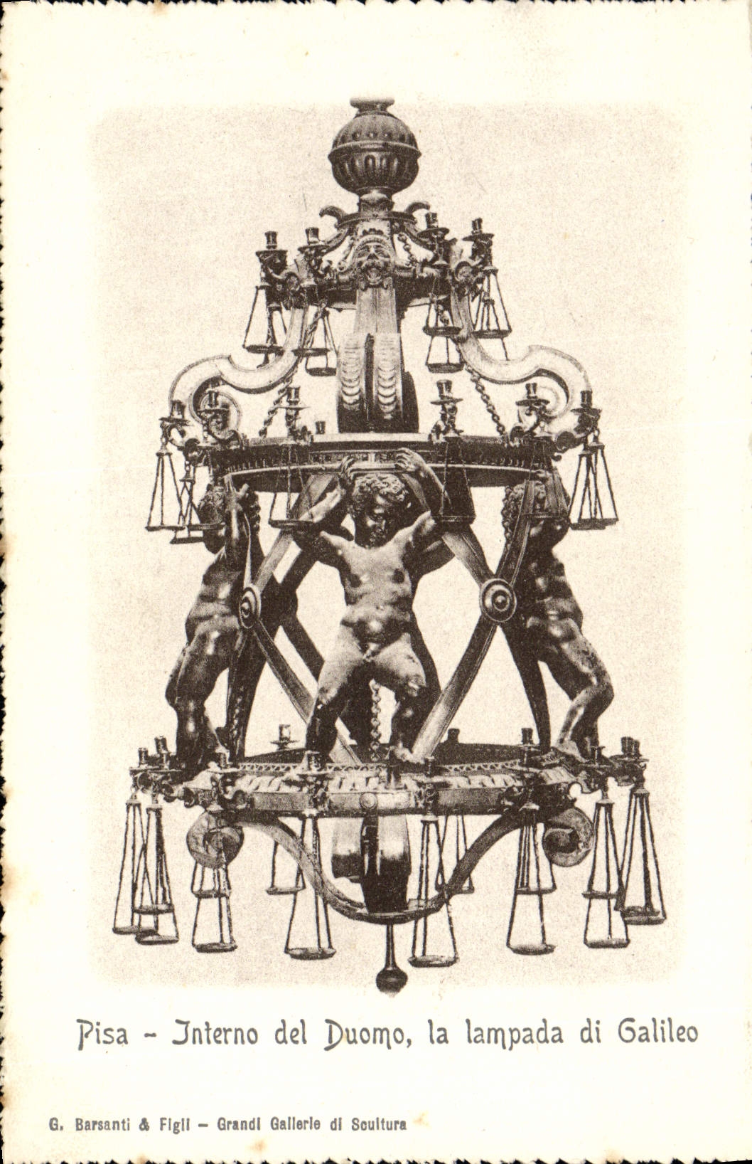 VINTAGE POSTCARD Rammed Interno LED duomo the lampada di Galileo