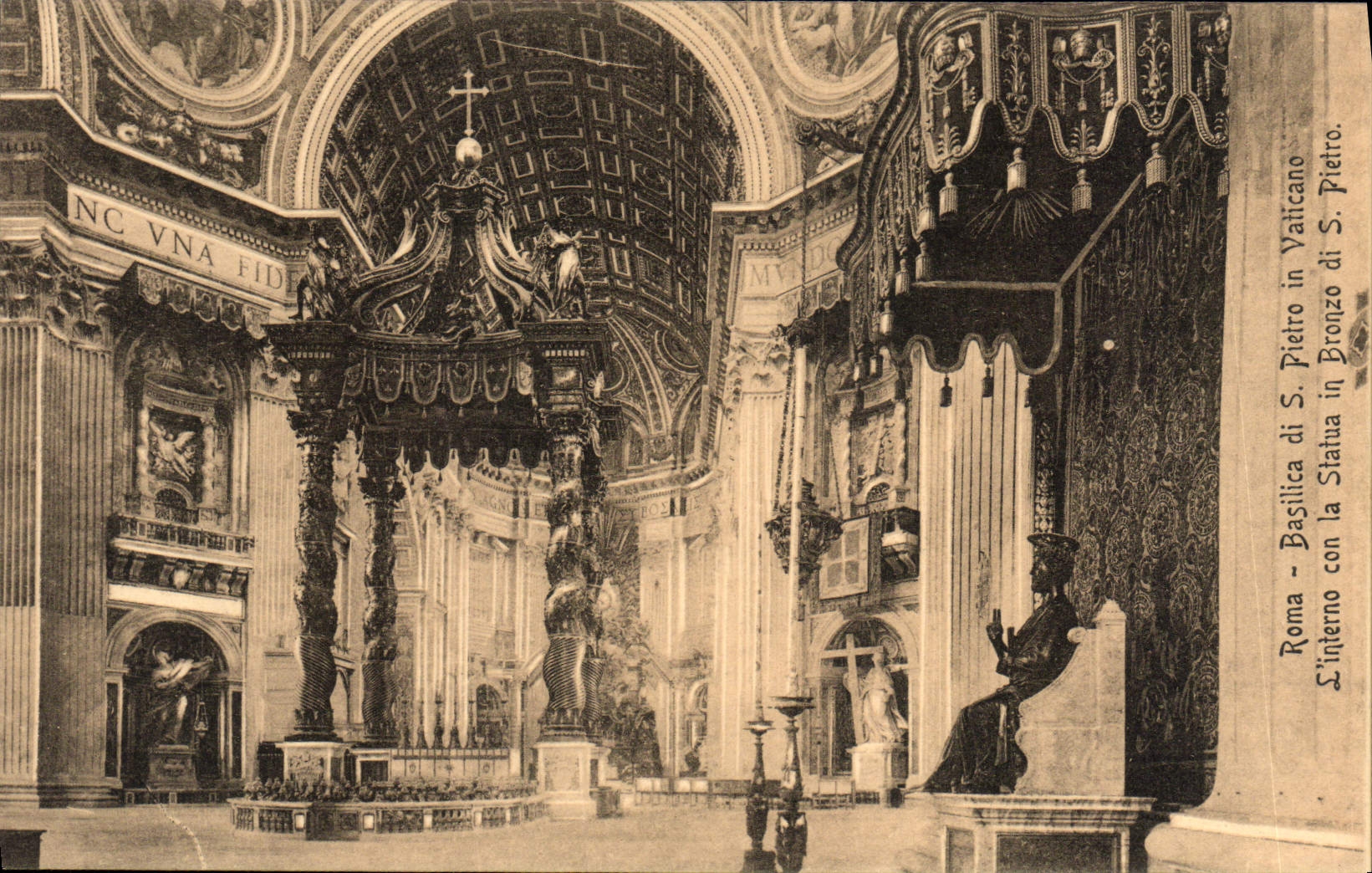 La POSTAL Roma Basilica di S Pedro de la VENDIMIA en Vaticano el idiota del interno lo gobernó en Bronzo di S Pedro