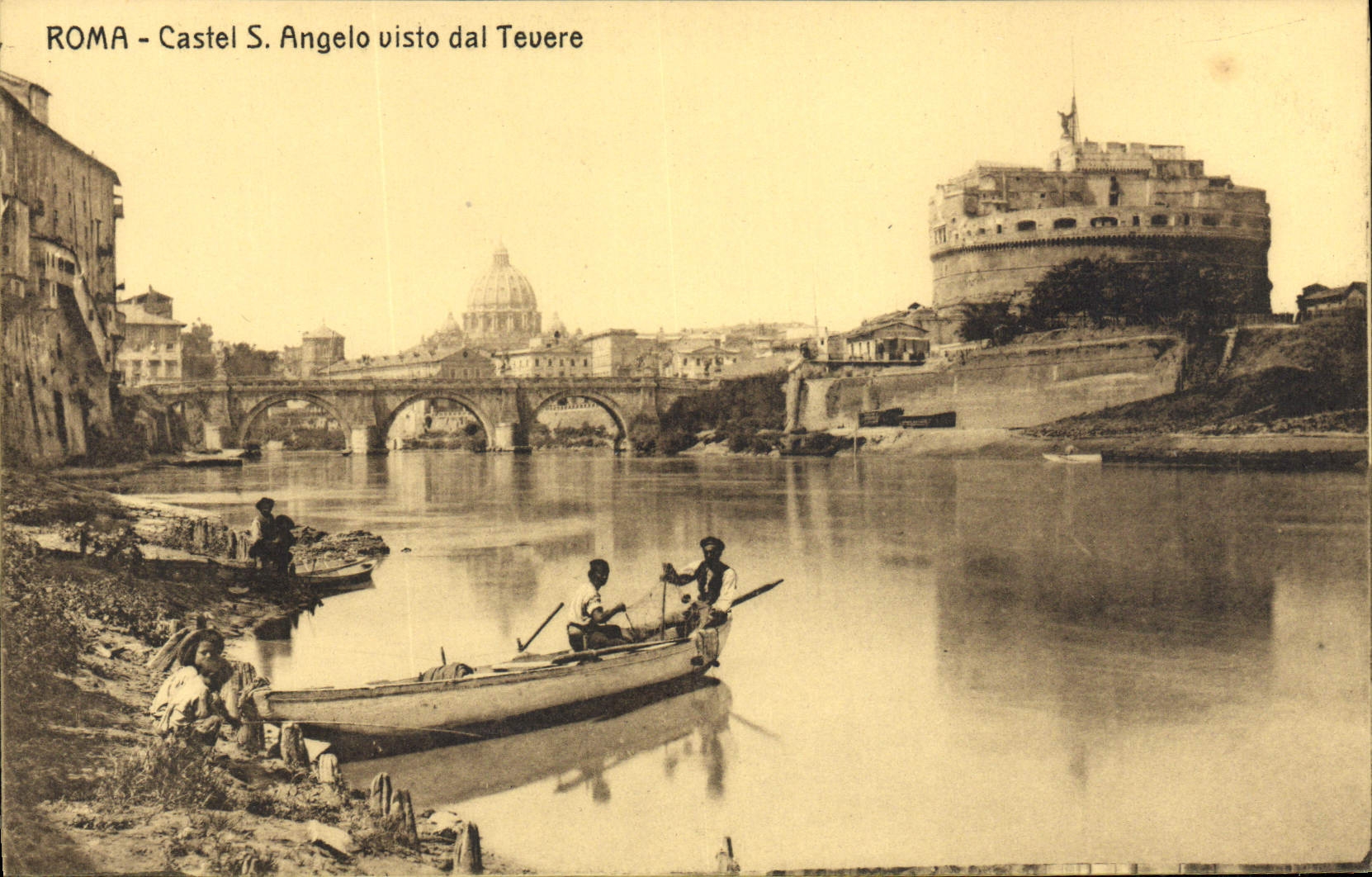 CPA Roma Castel S Angelo Visto dal Tevere Bateau Peche Pecheur