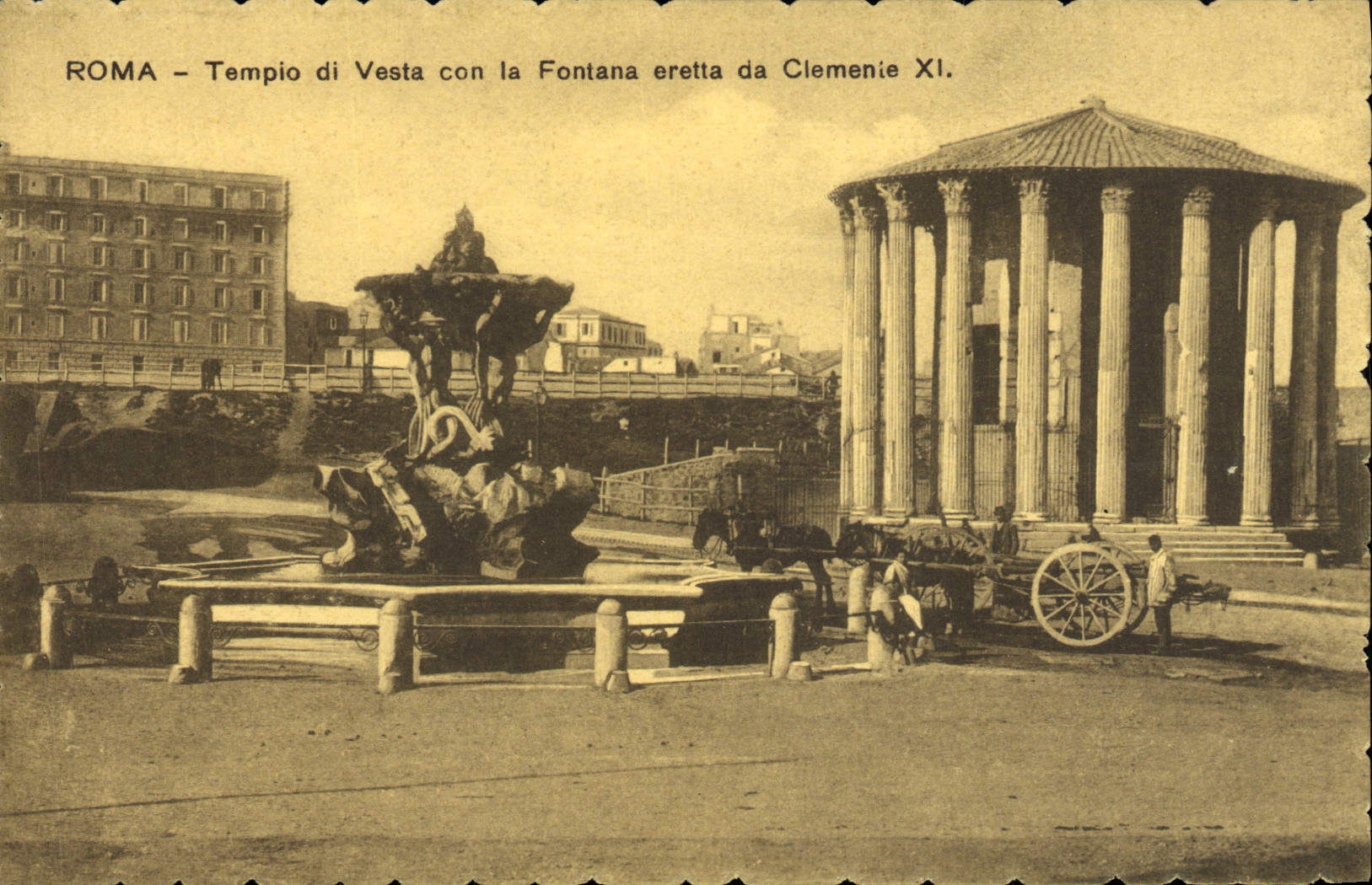 Eretta DA Clemente Xl de Fontana del idiota de Roma Tempio di Vesta de la POSTAL de la VENDIMIA