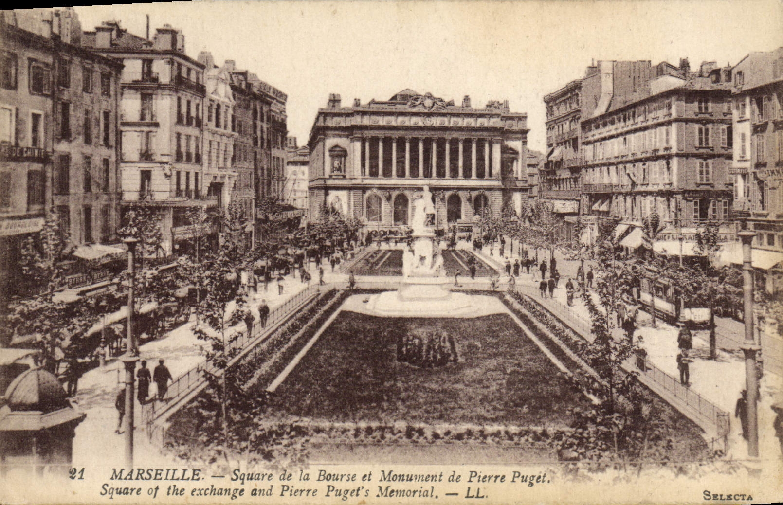 CPA Marseille Square de la Bourse et Monument de Pierre Puget Cachet 115eme Territorial