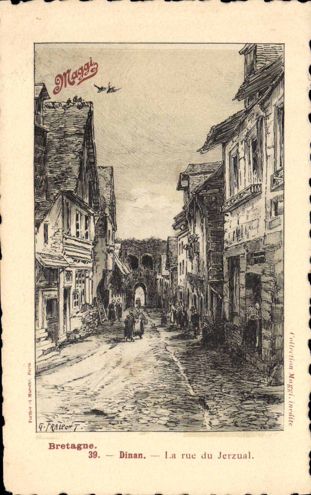 VINTAGE POSTCARD Dinan the street of Jerzual Maggi Publicity