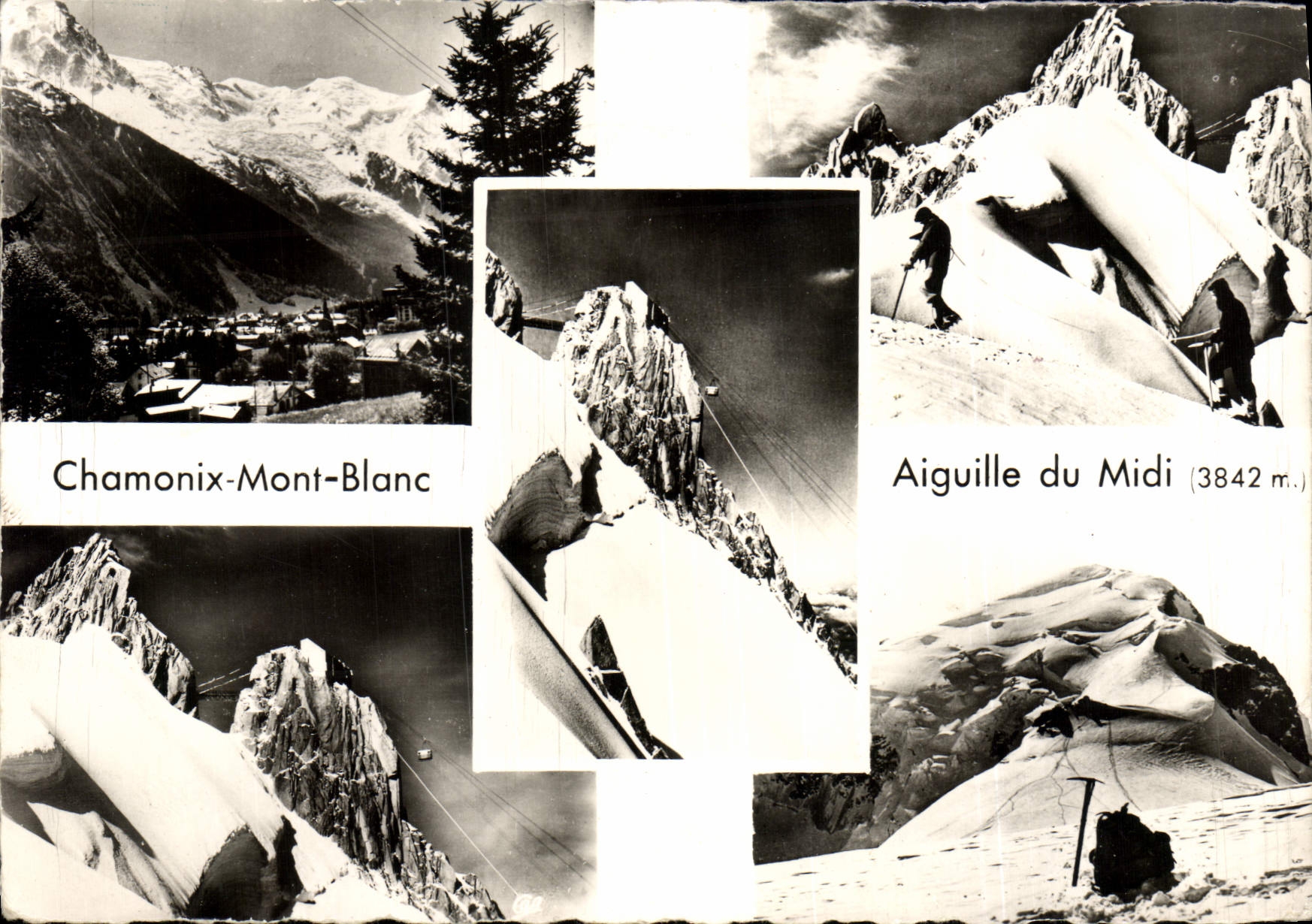 CPM Chamonix Mont Blanc Aiguille du Midi Teleferique de l'aiguille du Midi Les trois pointes de l'aiguille Alpinisme