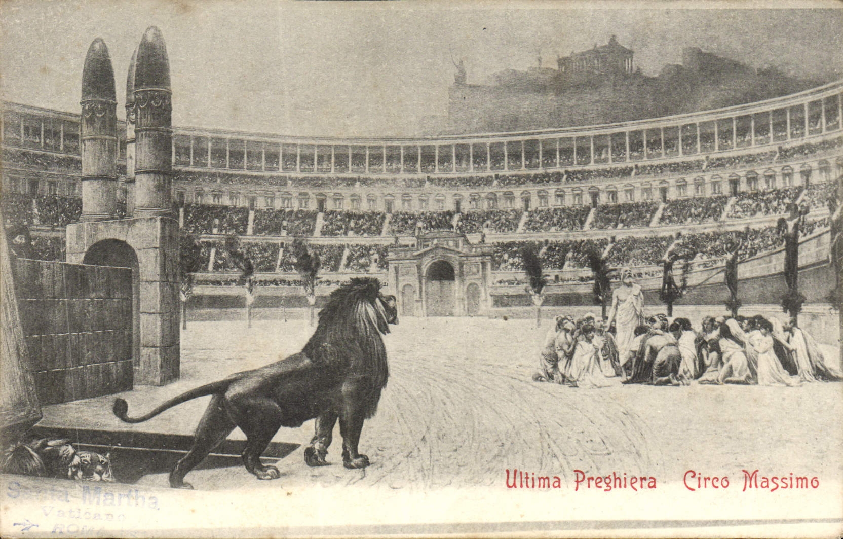 CPA Ultima Preghiera Circo Massimo lion