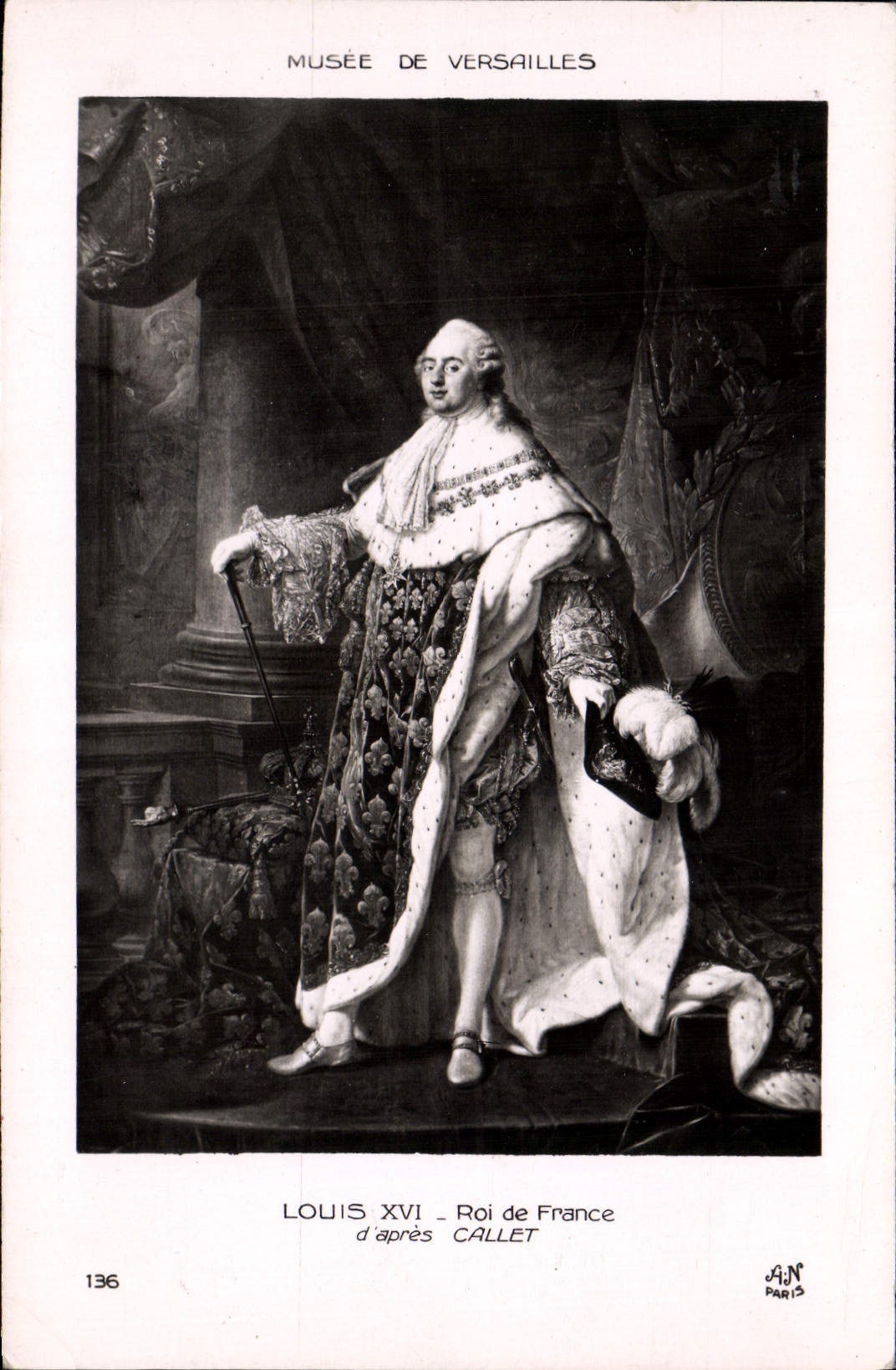 Rey De Francia de Louis XIV de la POSTAL de la VENDIMIA según el museo de Callet de Versalles