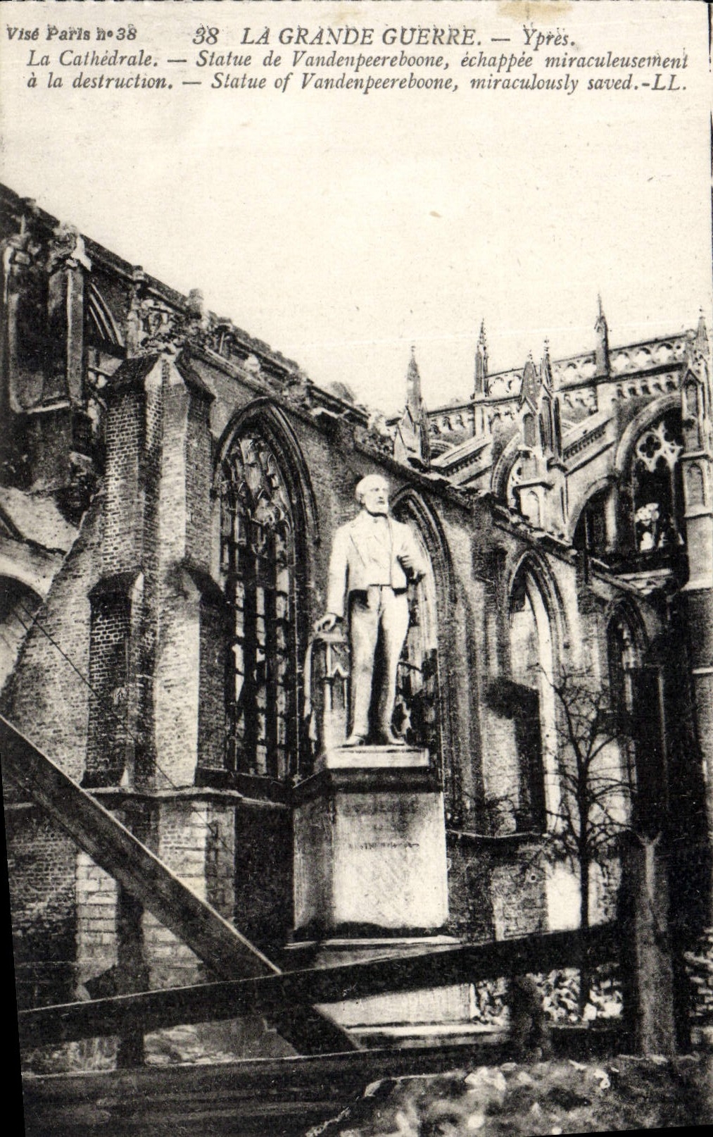 CPA La Grande Guerre Ypres La Cathedrale Statue De Vandeupeereboone Militaria