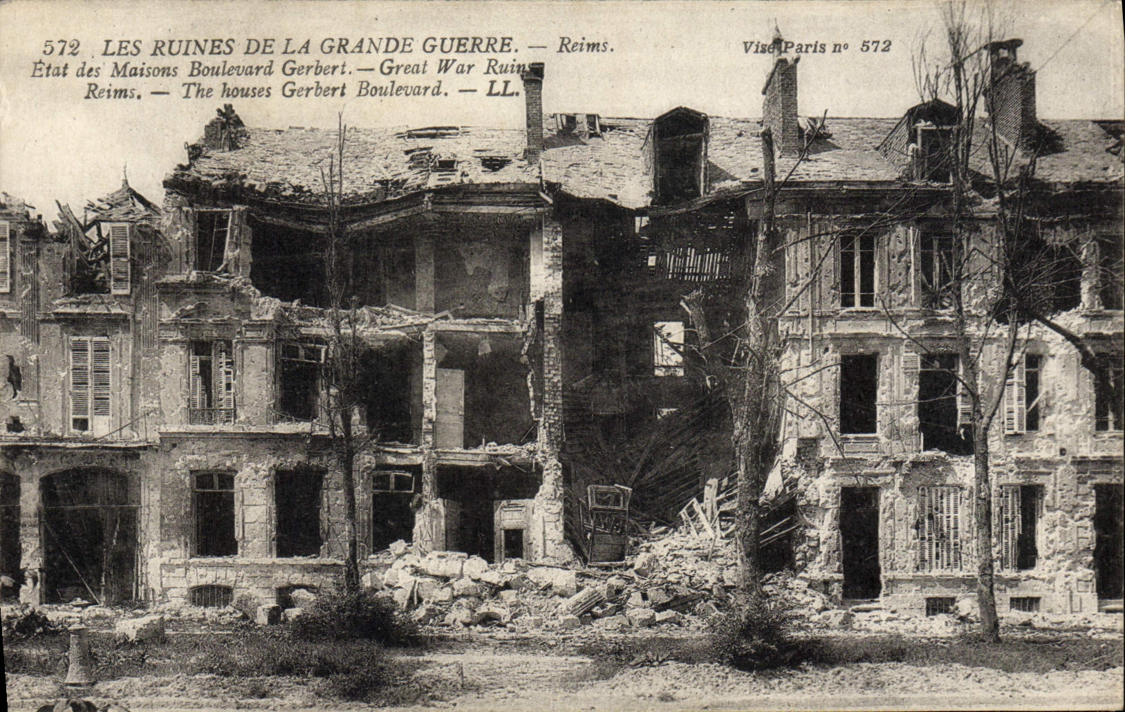 VINTAGE POSTCARD Militaria Ruins Of the Great War Rheims State of houses Gerbert Boulevard
