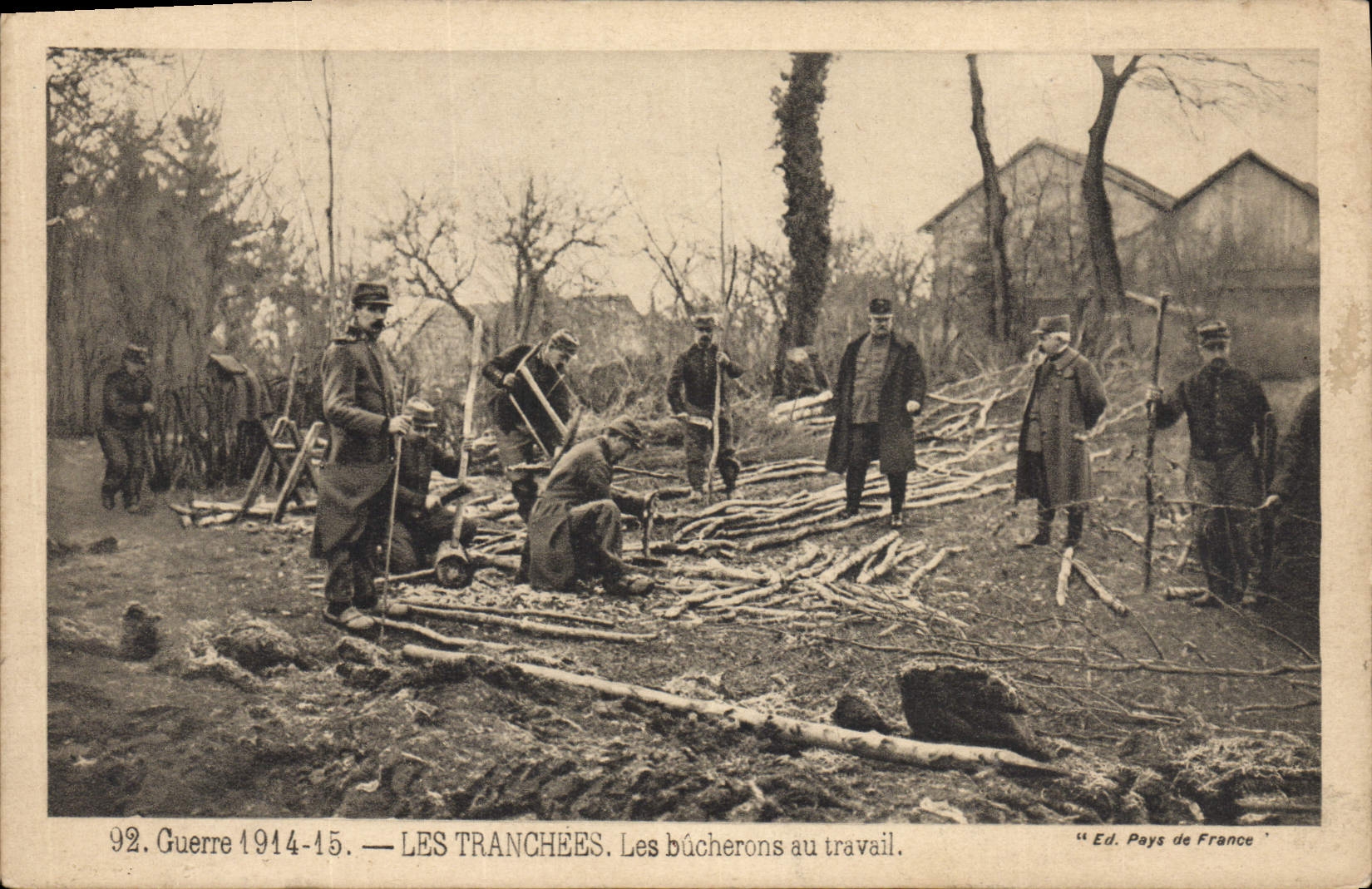 VINTAGE POSTCARD War Trenches loggers with Militaria work