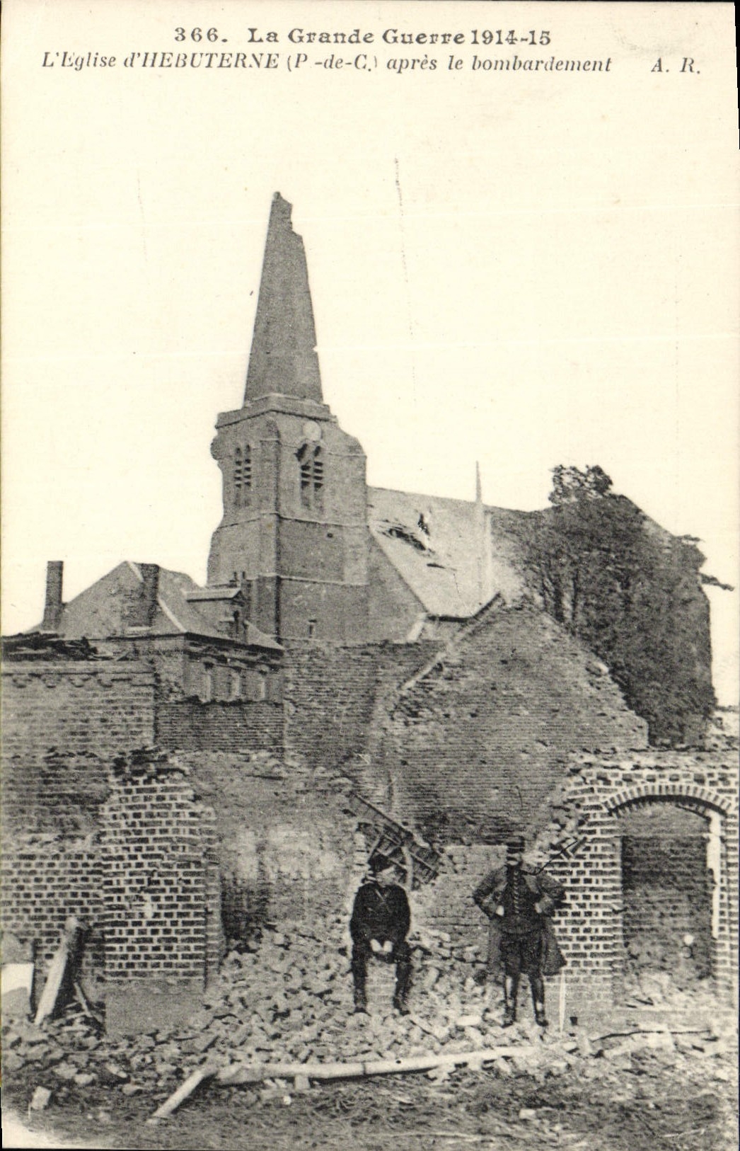 VINTAGE POSTCARD the Church D' Hebuterne after the Militaria bombardment