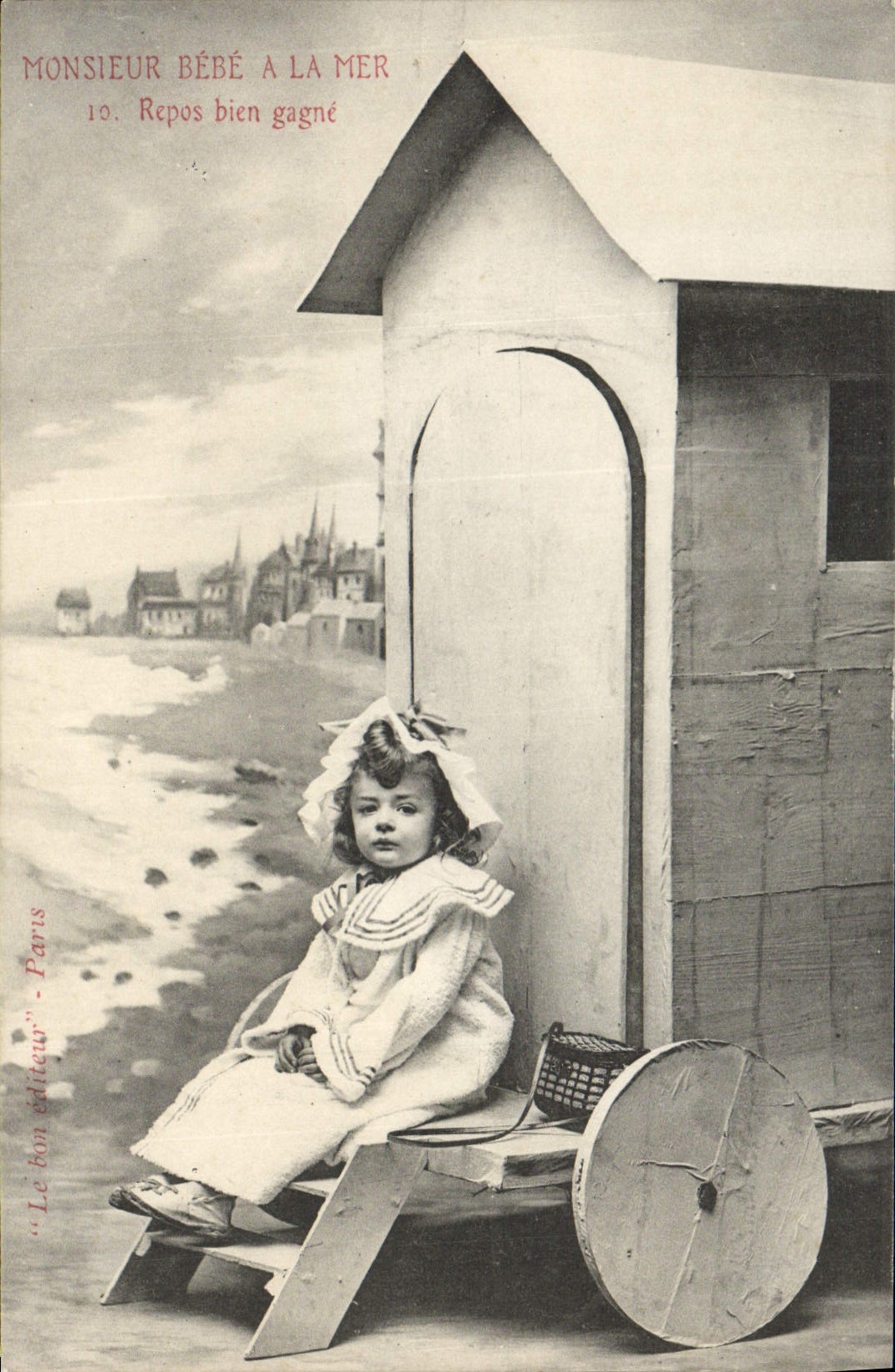 VINTAGE POSTCARD Fantaisie Child Mr Bebe with the sea Repos well gains