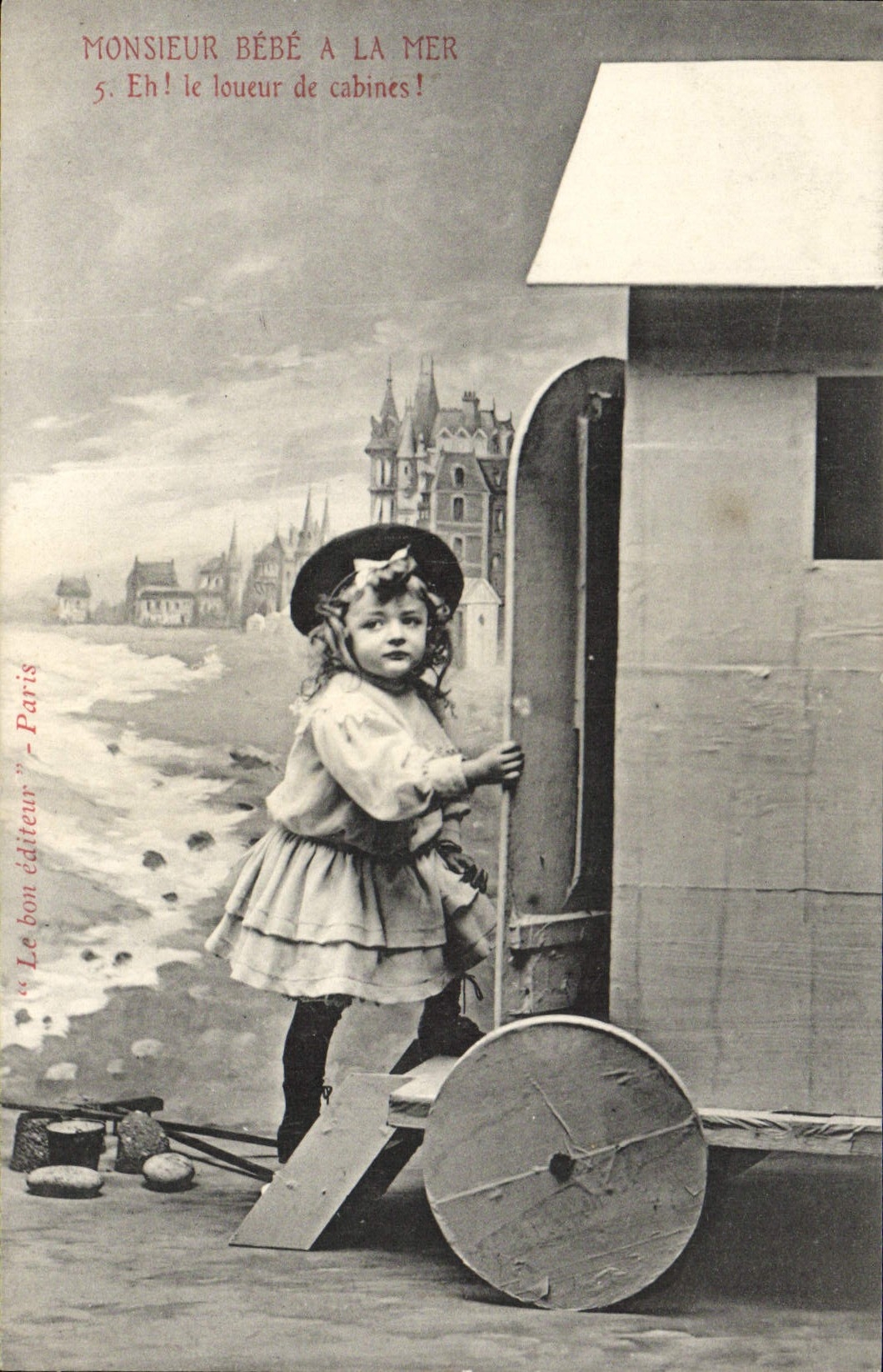 CPA Fantaisie Enfant Monsieur Bebe a la mer Et le loueur de cabines