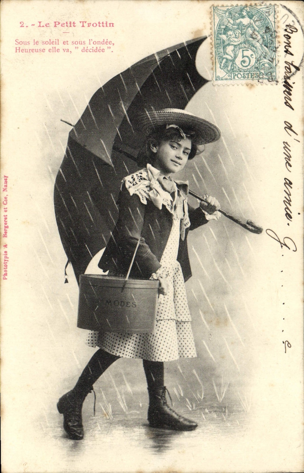 VINTAGE POSTCARD Fantasy Child Small Trottin Under the Sun And the heavy shower