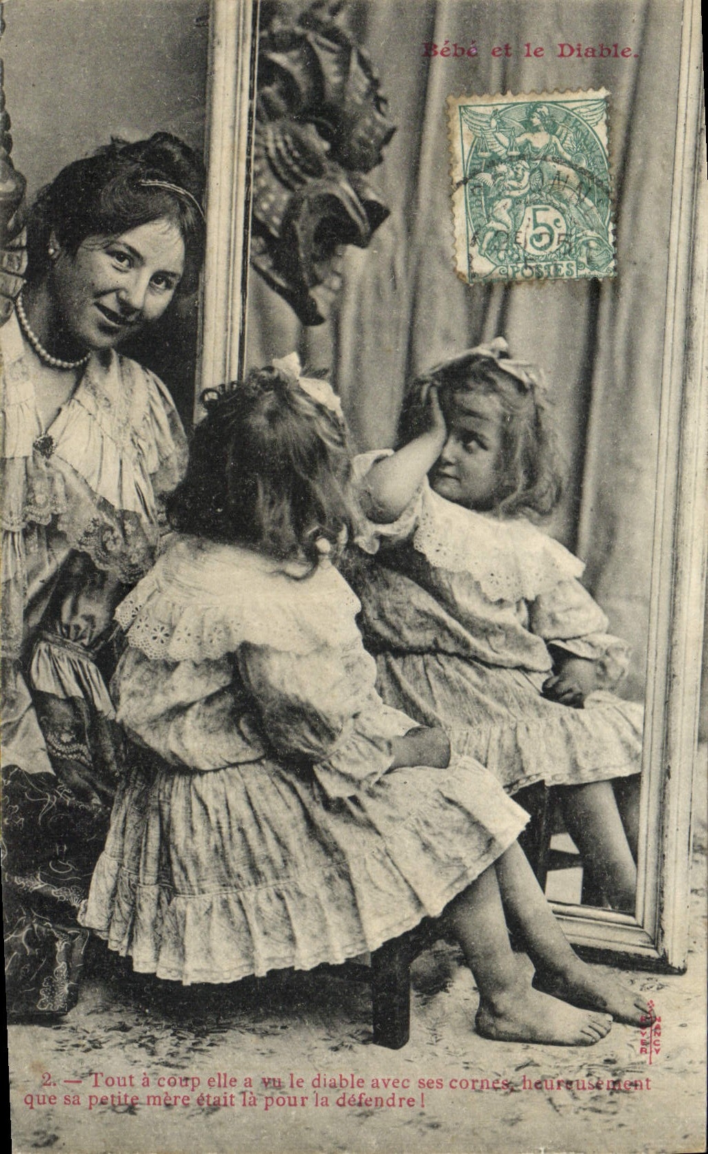 VINTAGE POSTCARD Fantaisie Child wife Suddenly It Saw the Devil