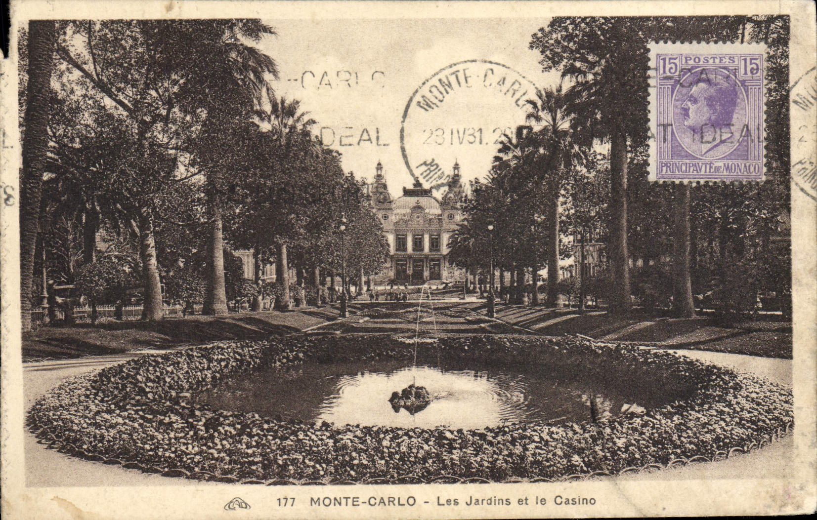 VINTAGE POSTCARD Monte Carlo Gardens And the Casino