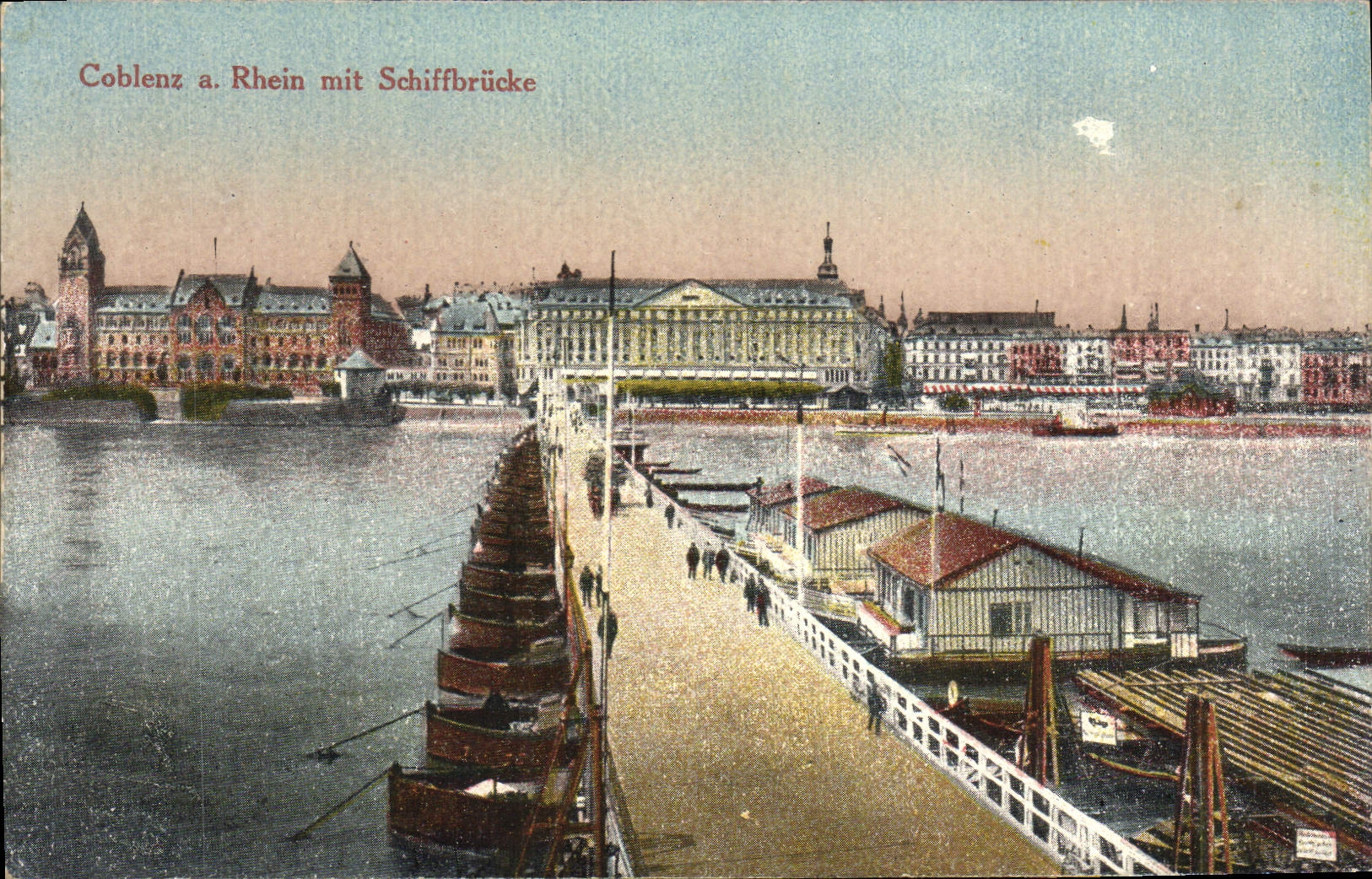 MIT Schiffbrucke de Coblenza Rhin de la POSTAL de la VENDIMIA